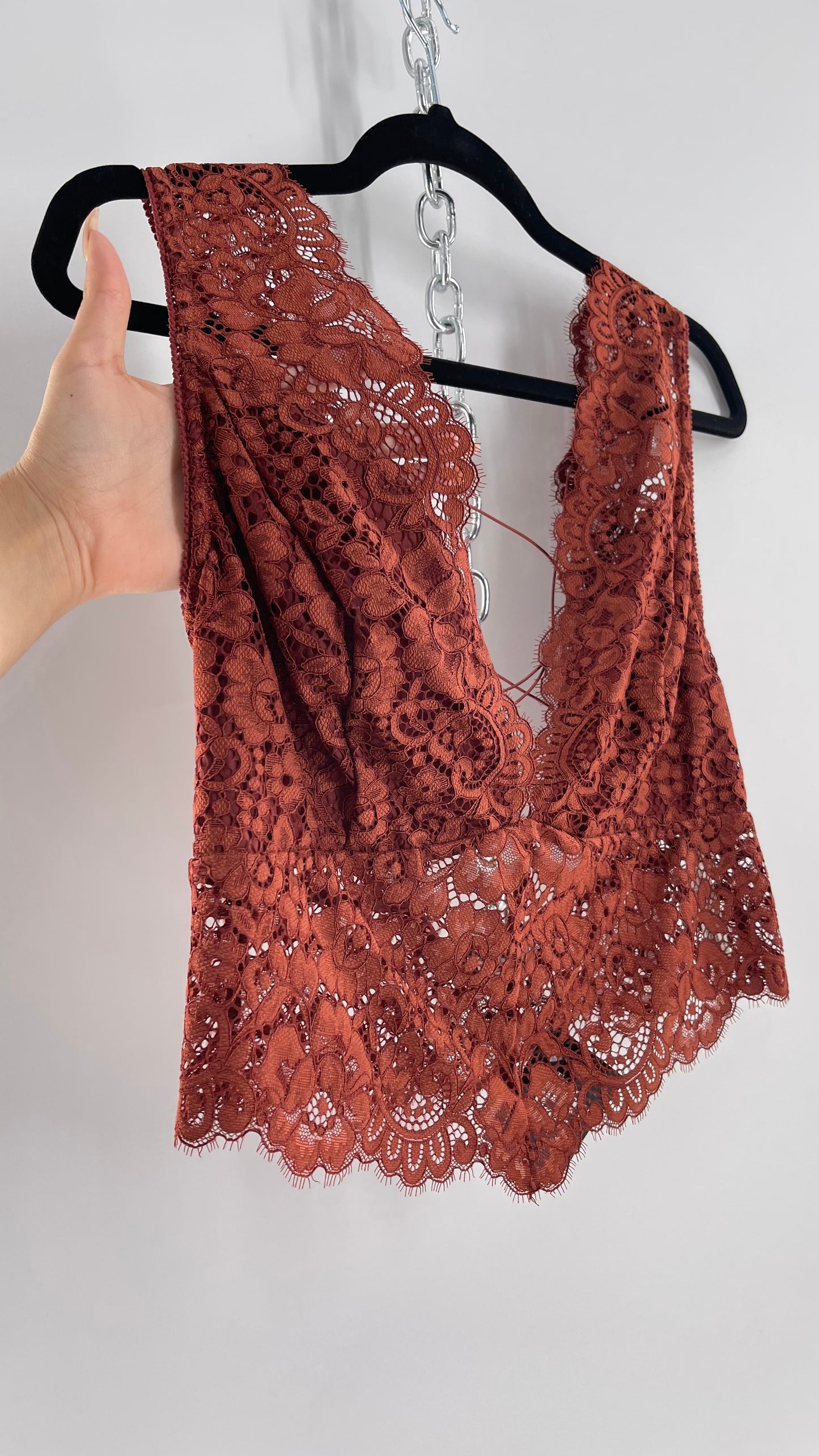 Intimately Free People Copper/Rust Lace Bralette with Lace Up Back (Large)