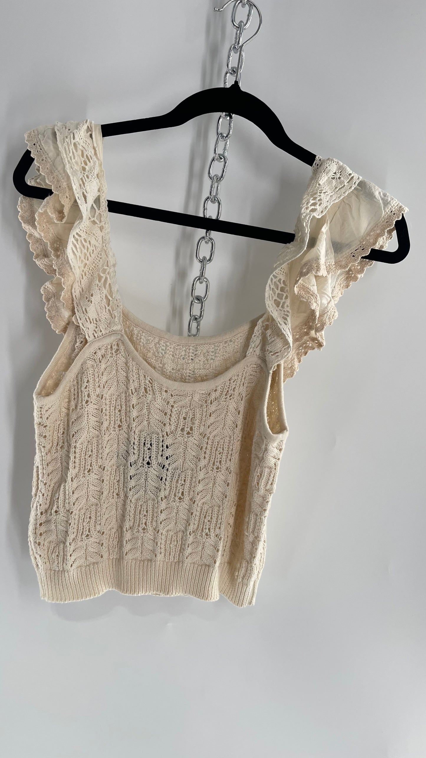 Anthropologie Beige Knit Tank with Ruffled Straps (Large)