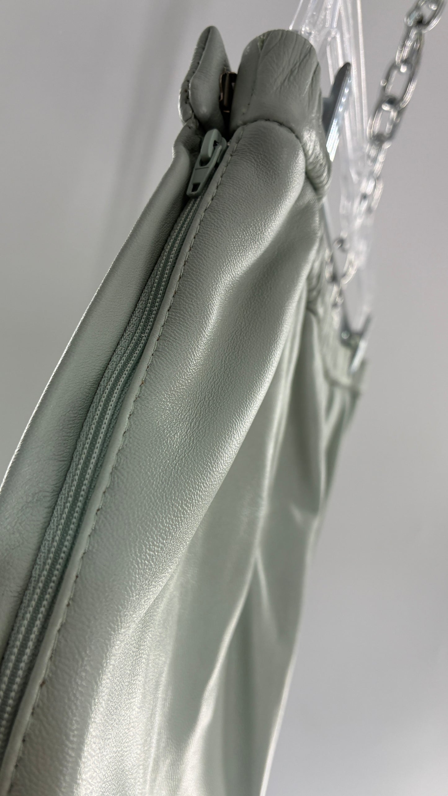 Vintage TERRY LEWIS Classic Luxuries Muted Seafoam, Genuine Leather Trousers with Silky Soft, Satin Lining (16P)