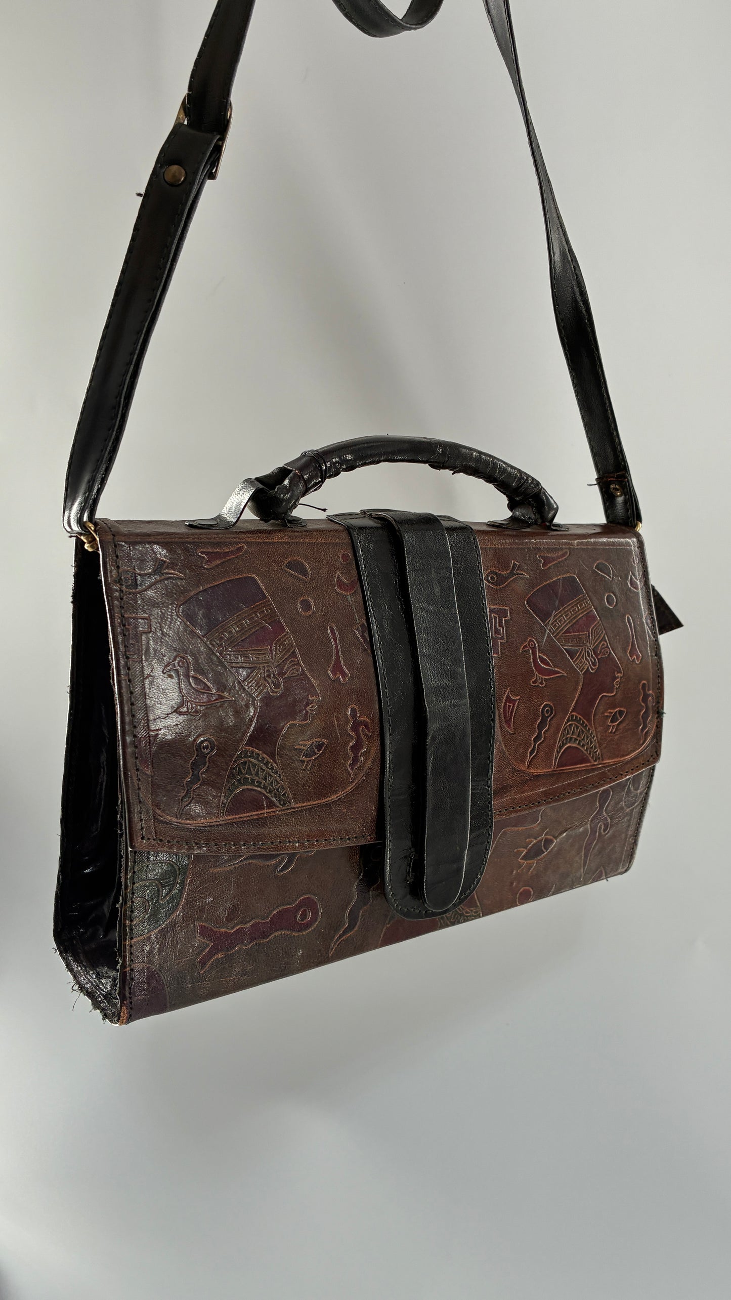Deadstock Vintage African Leather Engraved Cross Body