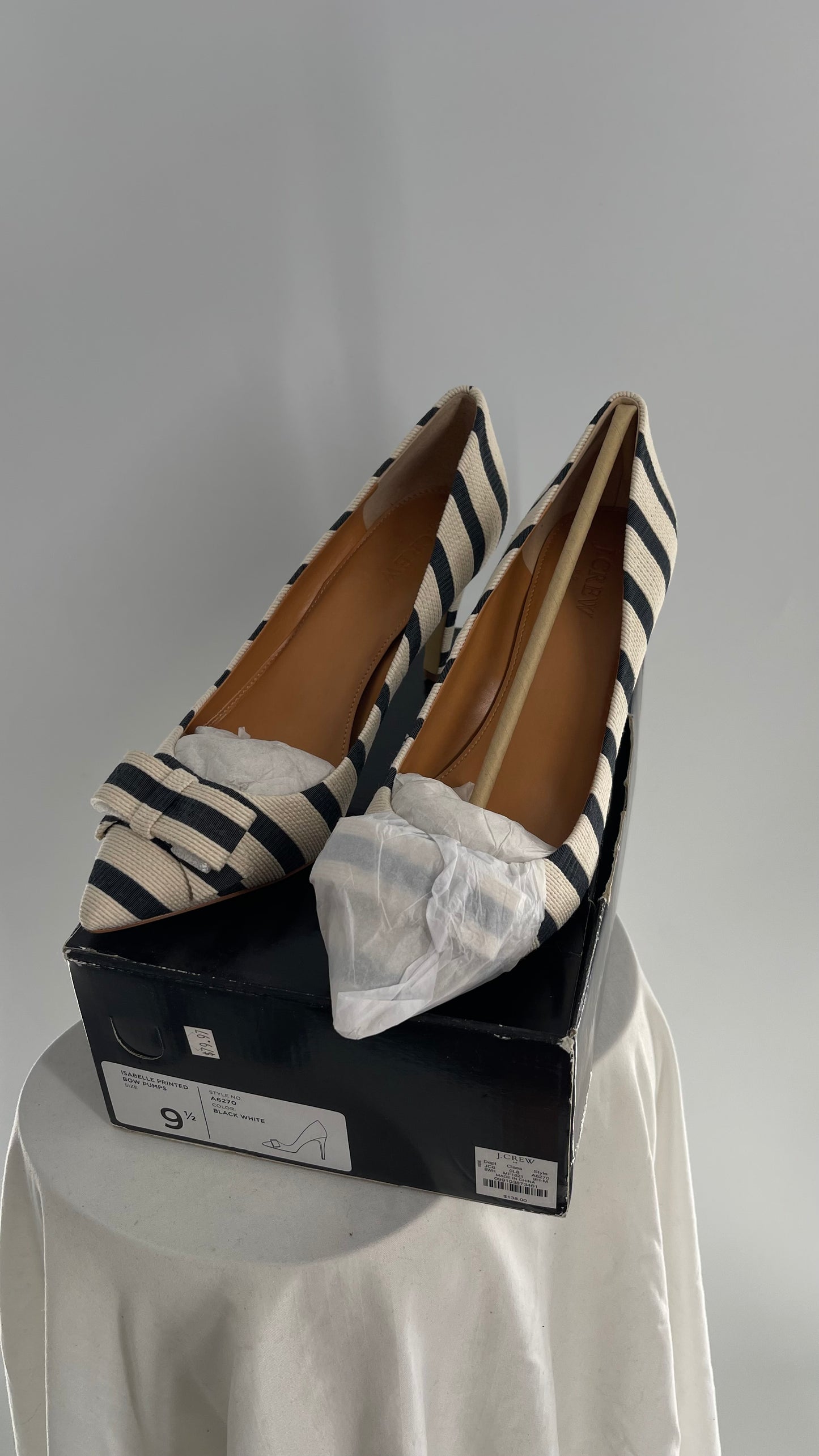 JCREW Cloth Off White and Blue Striped Bow Front Heel (9.5)