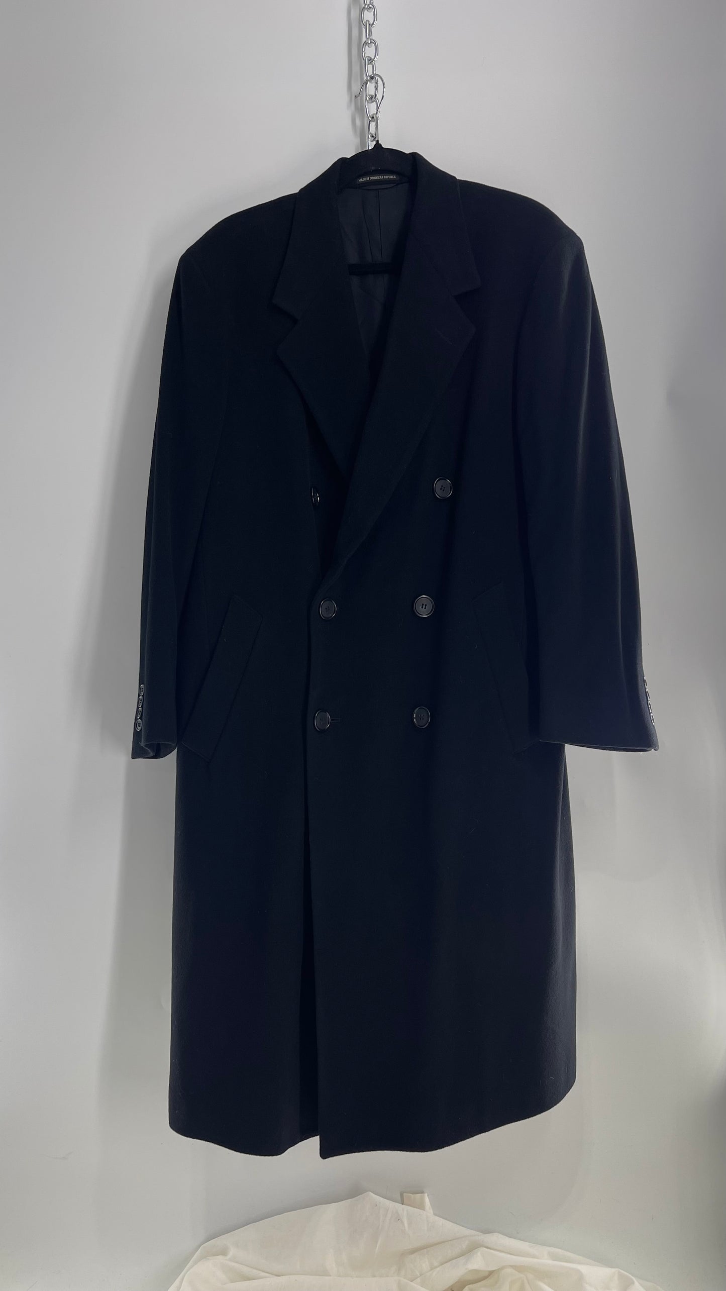 Vintage Black Wool Woven Coat Made in Dominican Republic (Large)