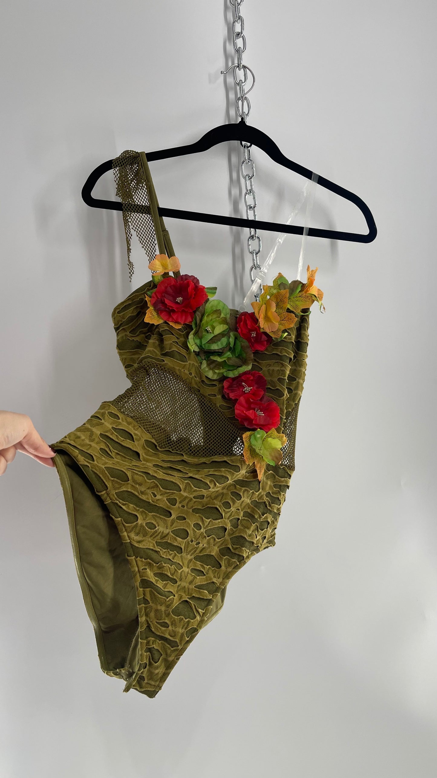 Vintage Fairy Nature Nymph Bodysuit with Flower Appliqués  (S/M)