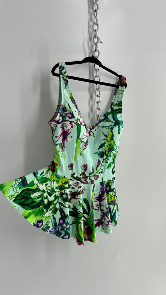 Anthropologie Peplum Tropical Patterned Blue Swim Top (Small)