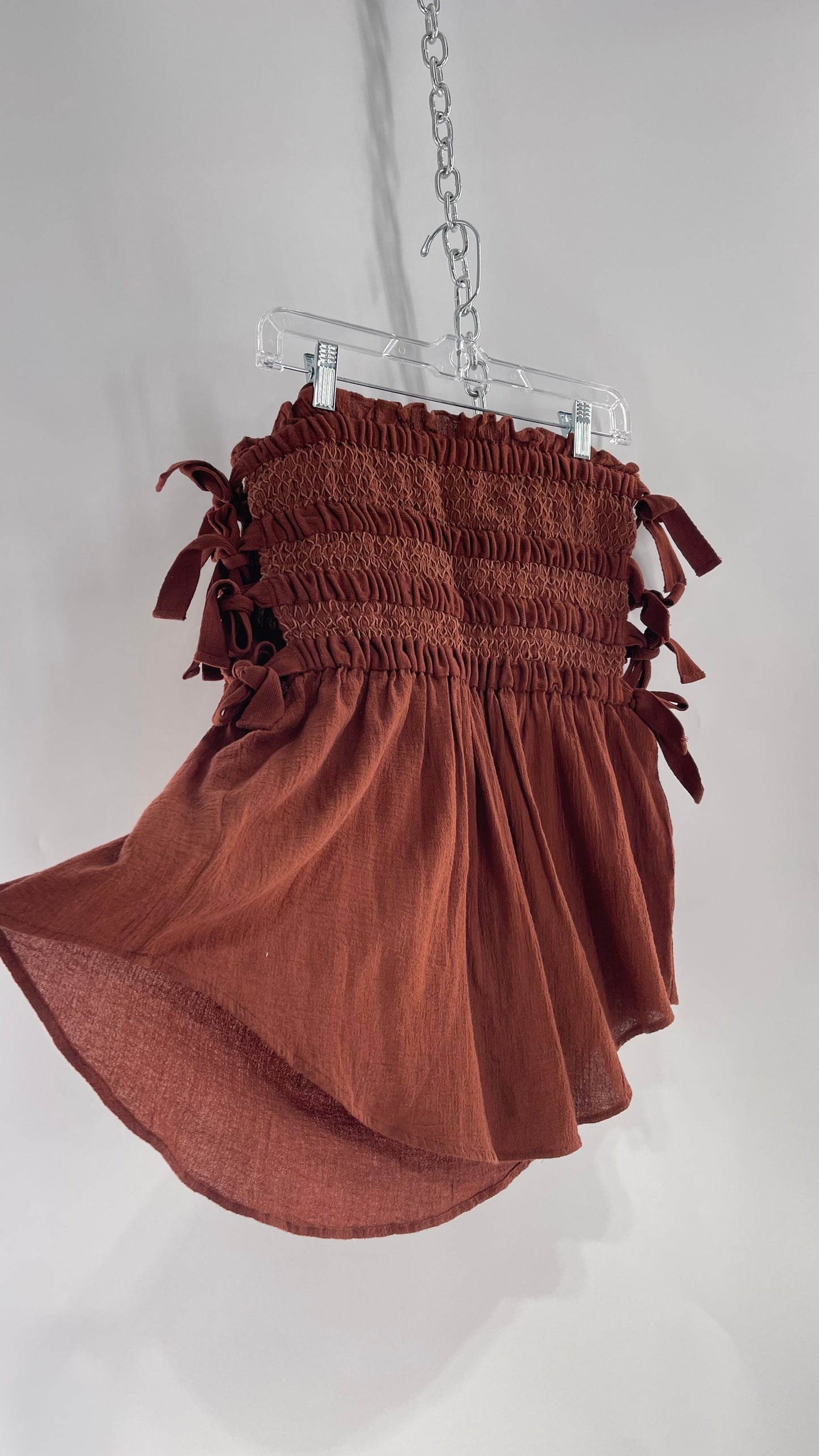 Free People Jen’s Pirate Booty Terracotta Brown Tie Side Ruched/Smocked Tube Tank with Tags Attached (Medium)