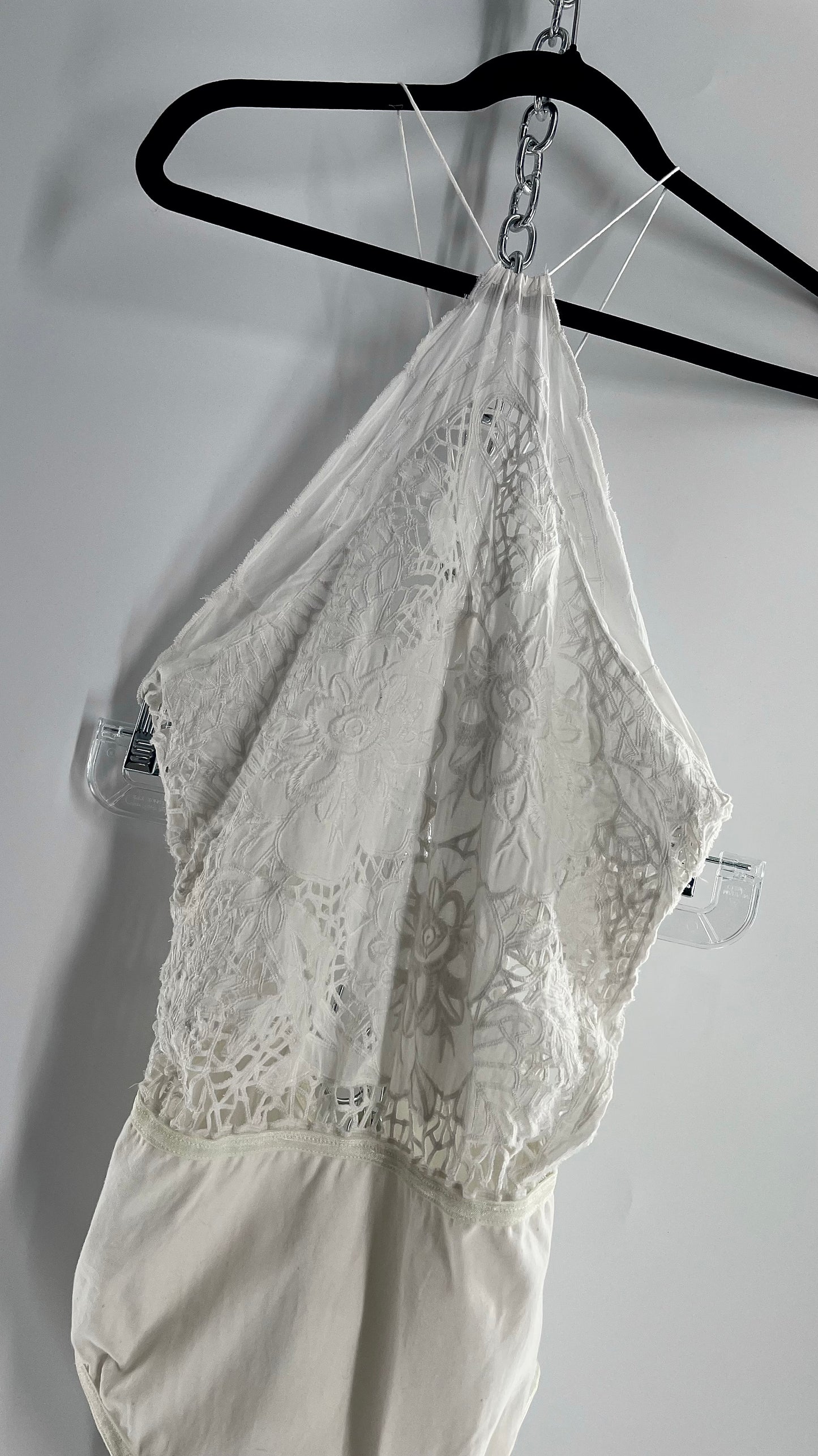 Intimately Free People White Eyelet Lace Open Back Bodysuit (Medium)