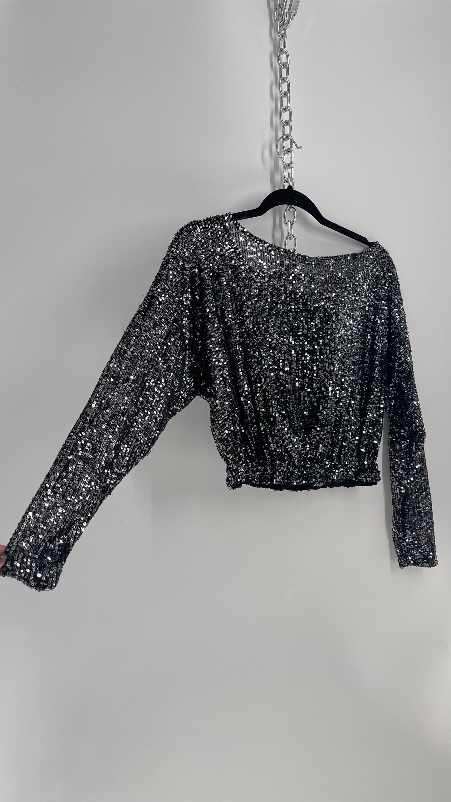 Free People Black Sequin Bubble Top (XS)