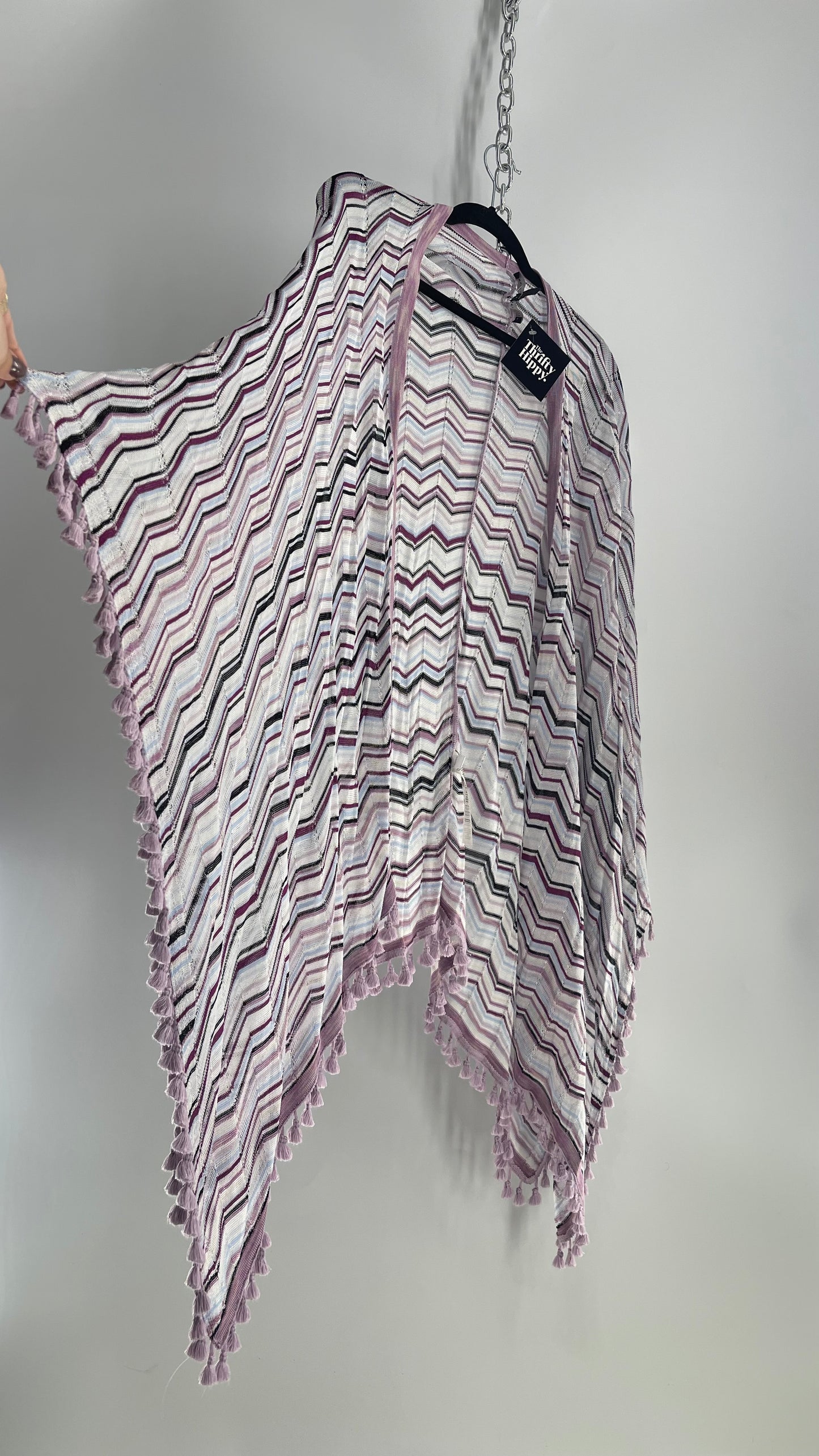 White House| Black Market Purple Blue Black Knit Striped Shawl Cape (M/L)