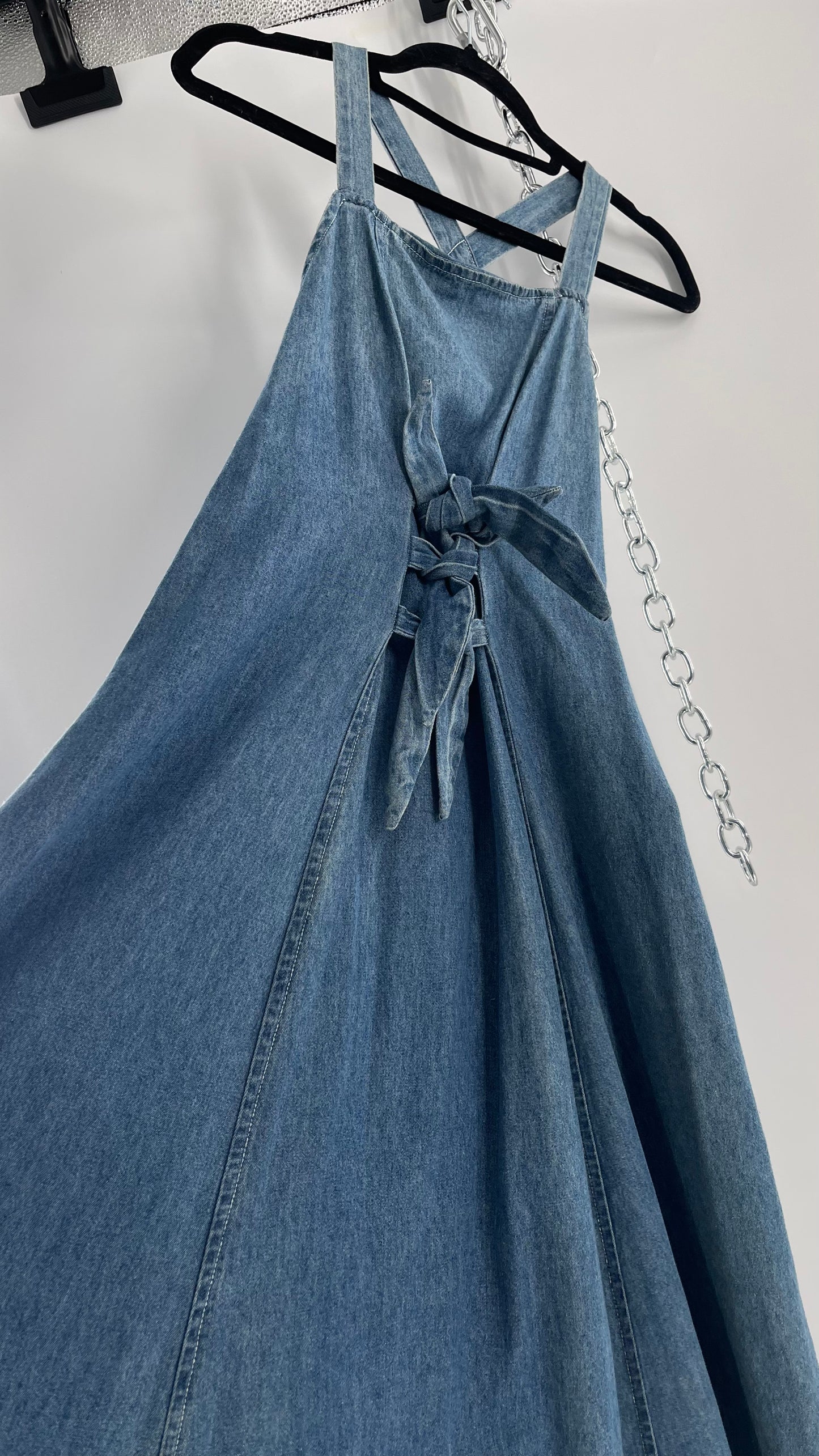 Vintage CDC Denim Triple Tie Bust Maxi Dress (6)