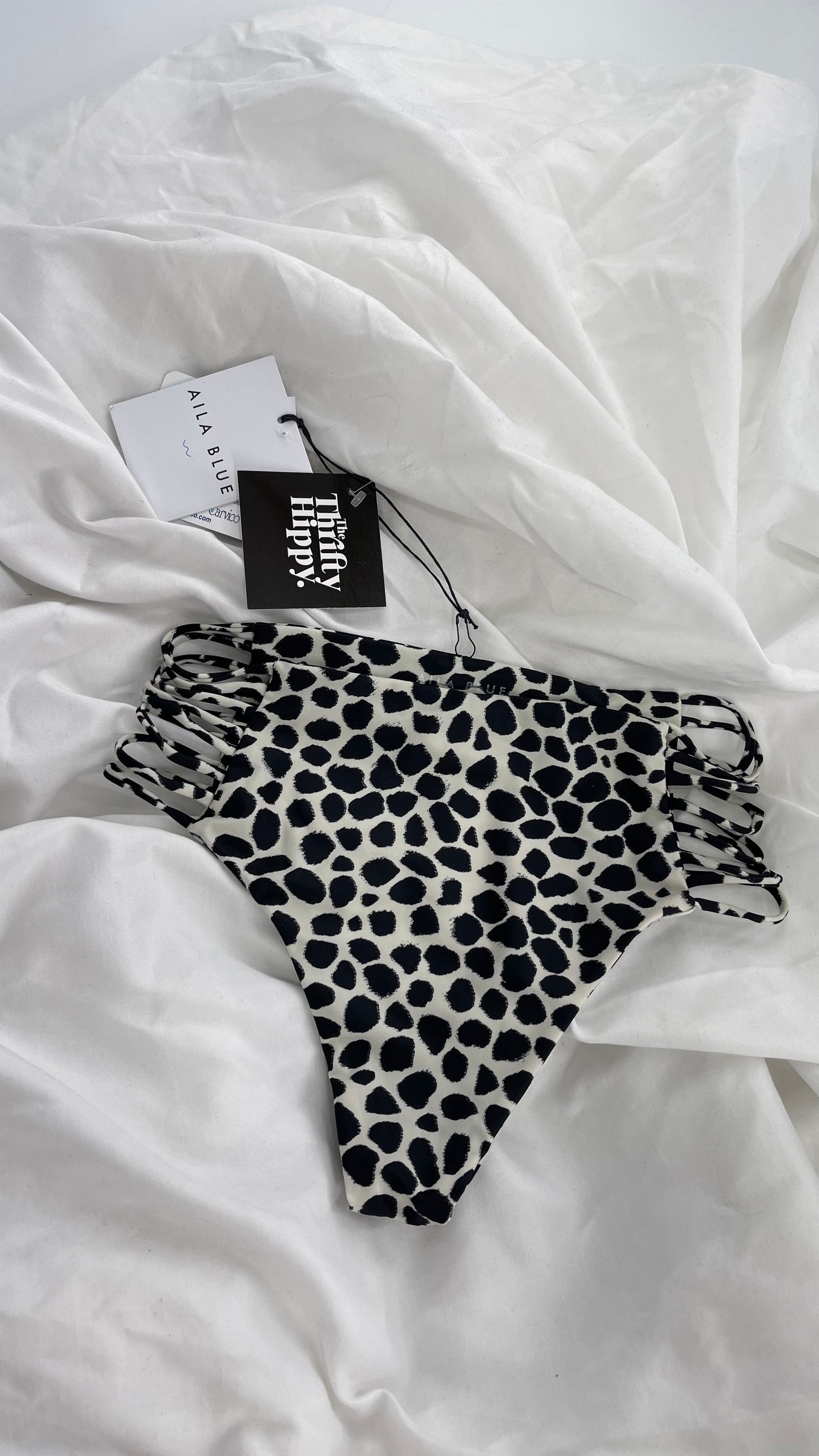 AILA BLUE Animal Print Cheeky Bottoms with Strappy Sides and Tags Attached (Small)