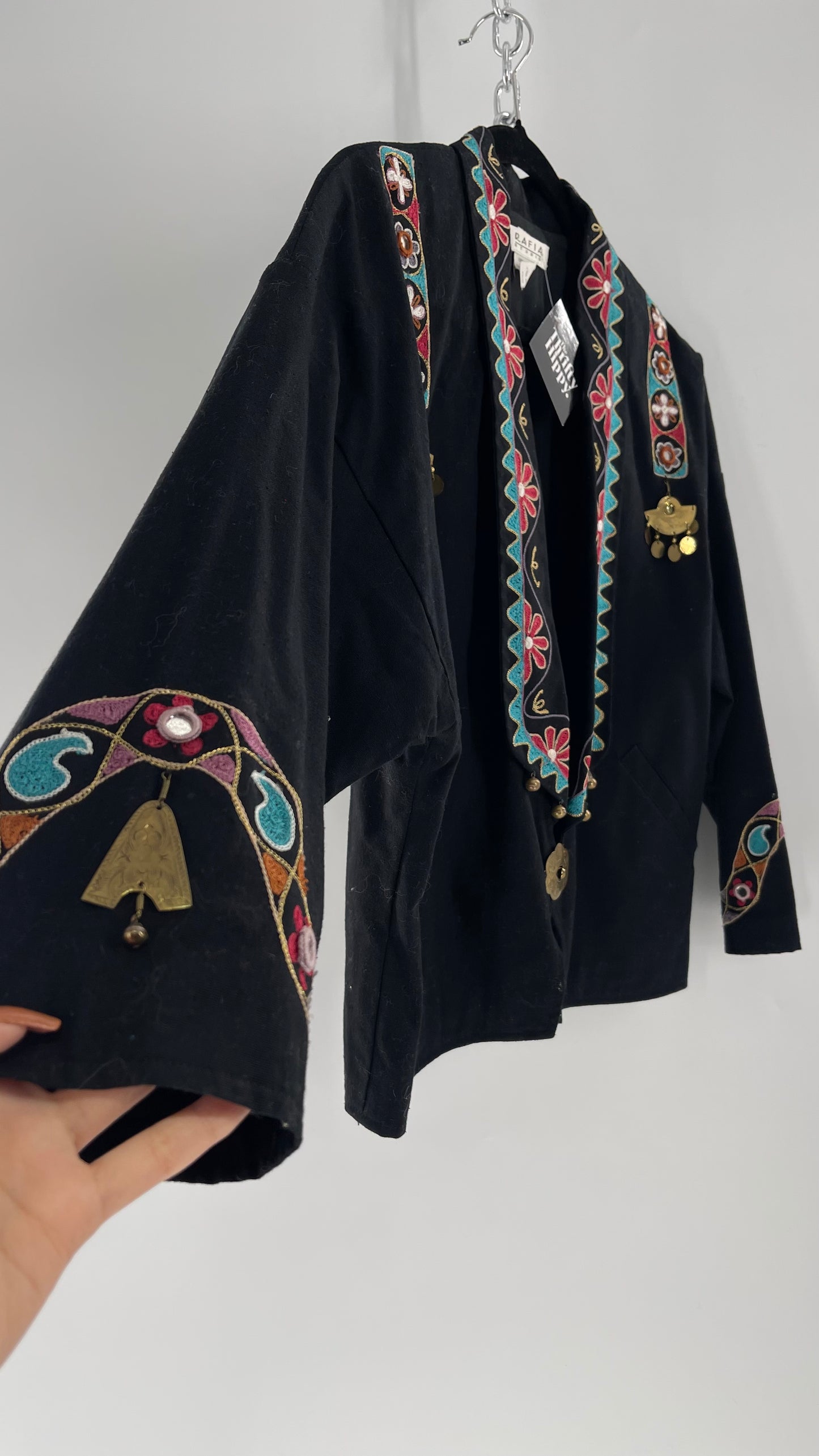 Vintage 1970s RÁFIA STUDIO Western Embroidered Jacket with Bronze Medallions (Medium)