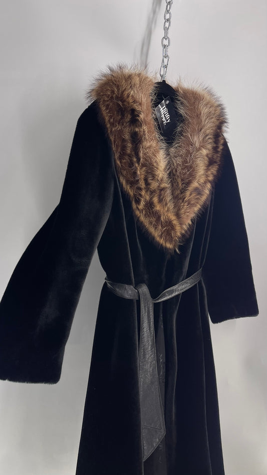 Vintage 1960s Borgazia Thick Faux Fur Black Coat with Mink Collar (Small)