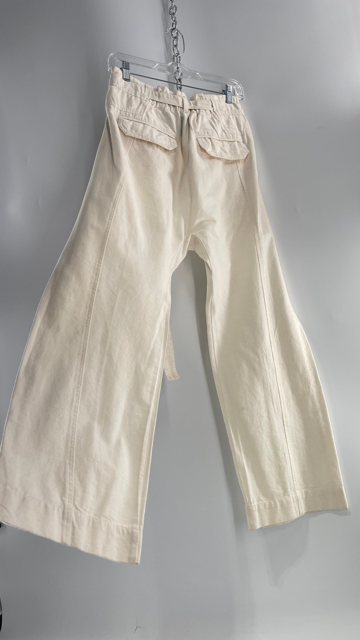 Free People Cream Color Canvas Belted Pants with Oversized Pockets and Tags Attached (XS)