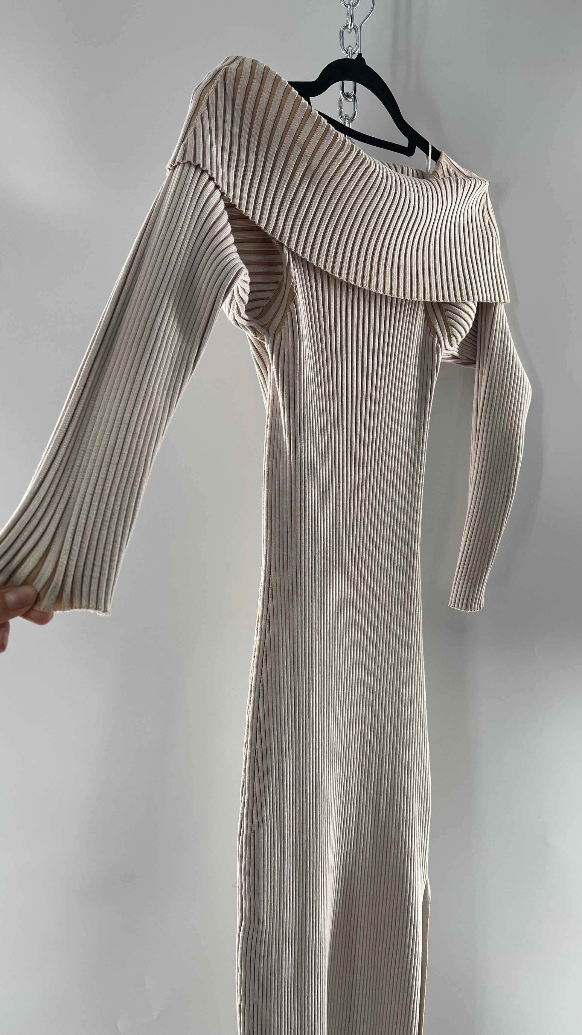 Anthropologie Beige Knit BodyCon Full Length Dress with Thick Off the The Thrifty Hippy Anthropologie Beige Knit BodyCon Full Length Dress with Thick Off the The Thrifty Hippy