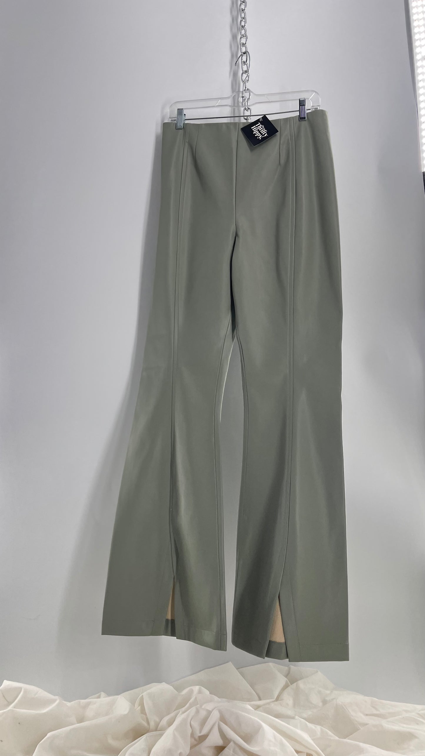 Free People Real Deal Grey/Sage Vegan Leather Vented Hem Flares (31)