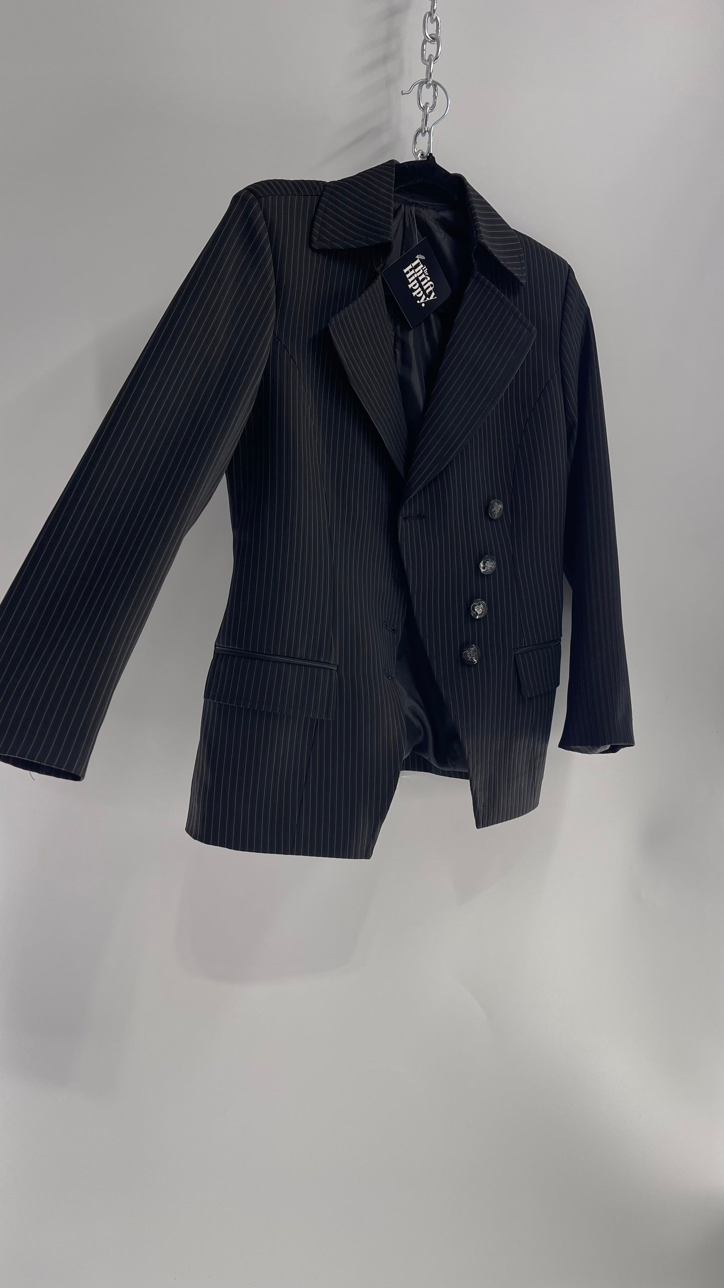 Vintage BOSS Black Pinstripe Diagonal Button Suit Blazer (XS/S)