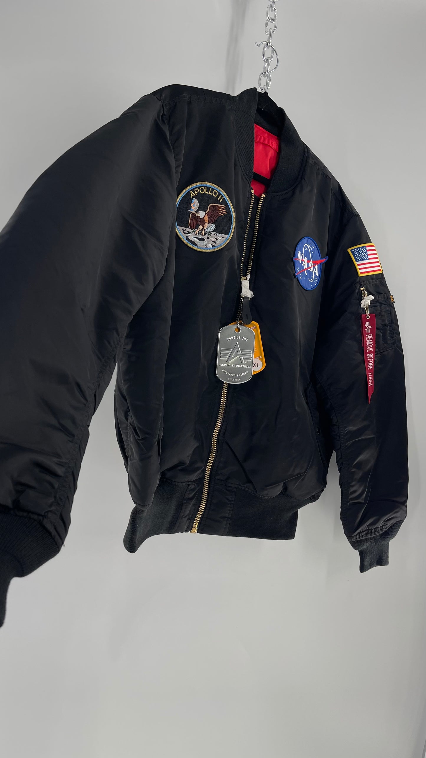 NASA Black Bomber Jacket with Tons of Patches Never Worn with Tags (XXL)