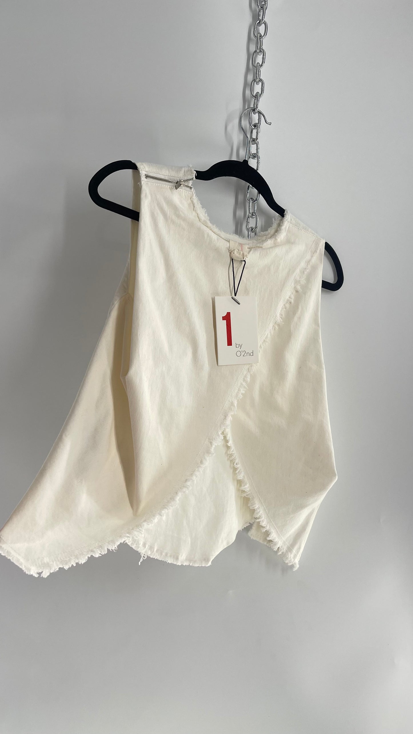 Anthropologie 1 by 0’2nd White Denim Sleeveless Cross Over Back Top with Tags Attached (2)