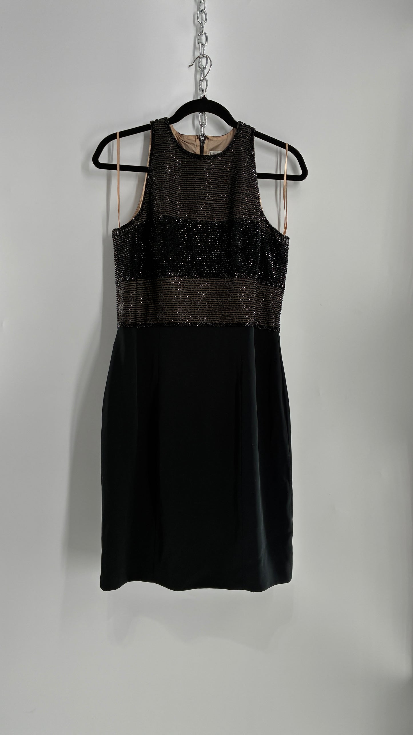 Deadstock Vintage BLACKTIE Oleg Classini Black and Nude Beaded Bodice Dress (10)