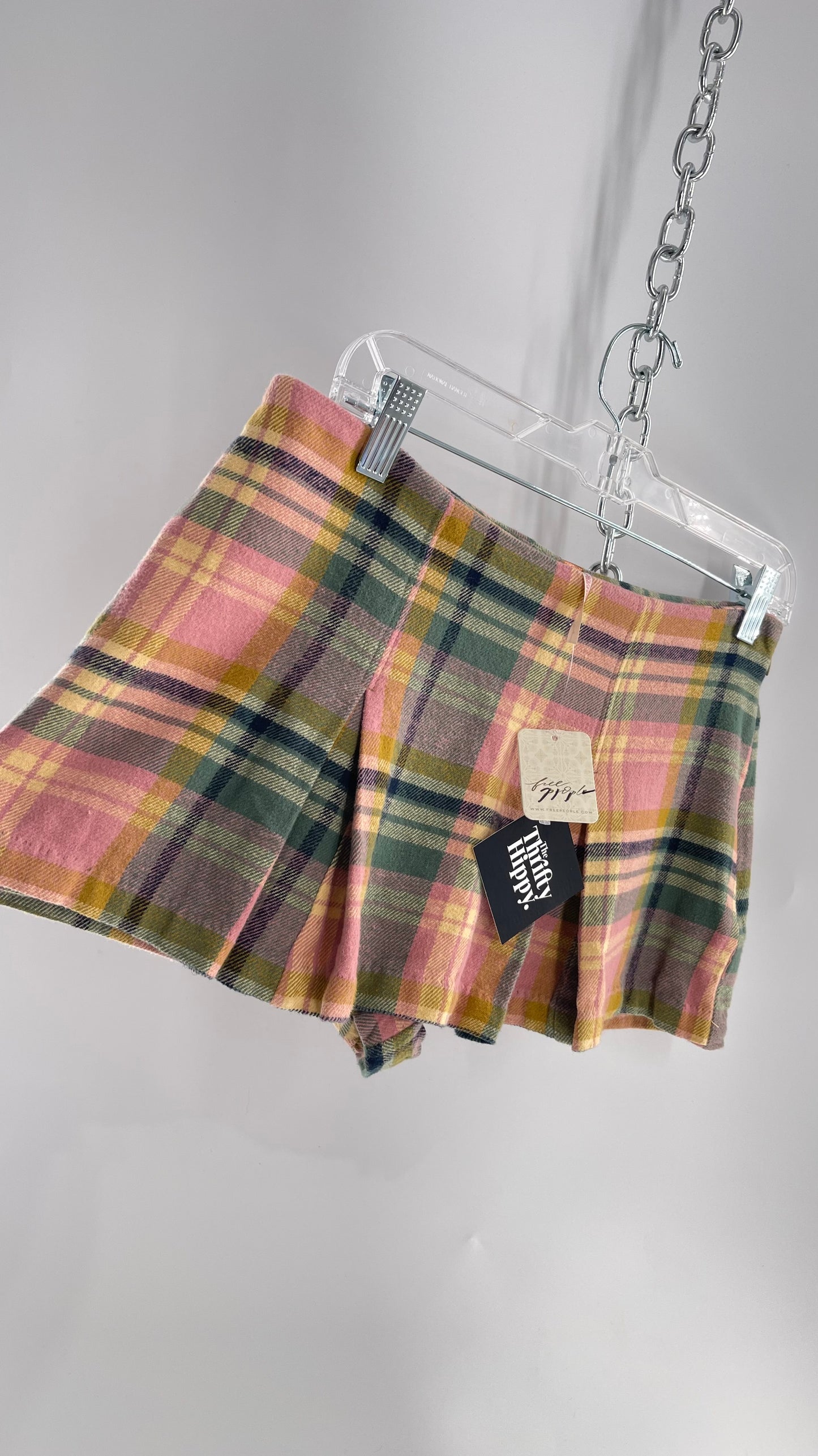 Free People Pink Plaid Pleated Micro Mini Skort with Tags Attached (4)