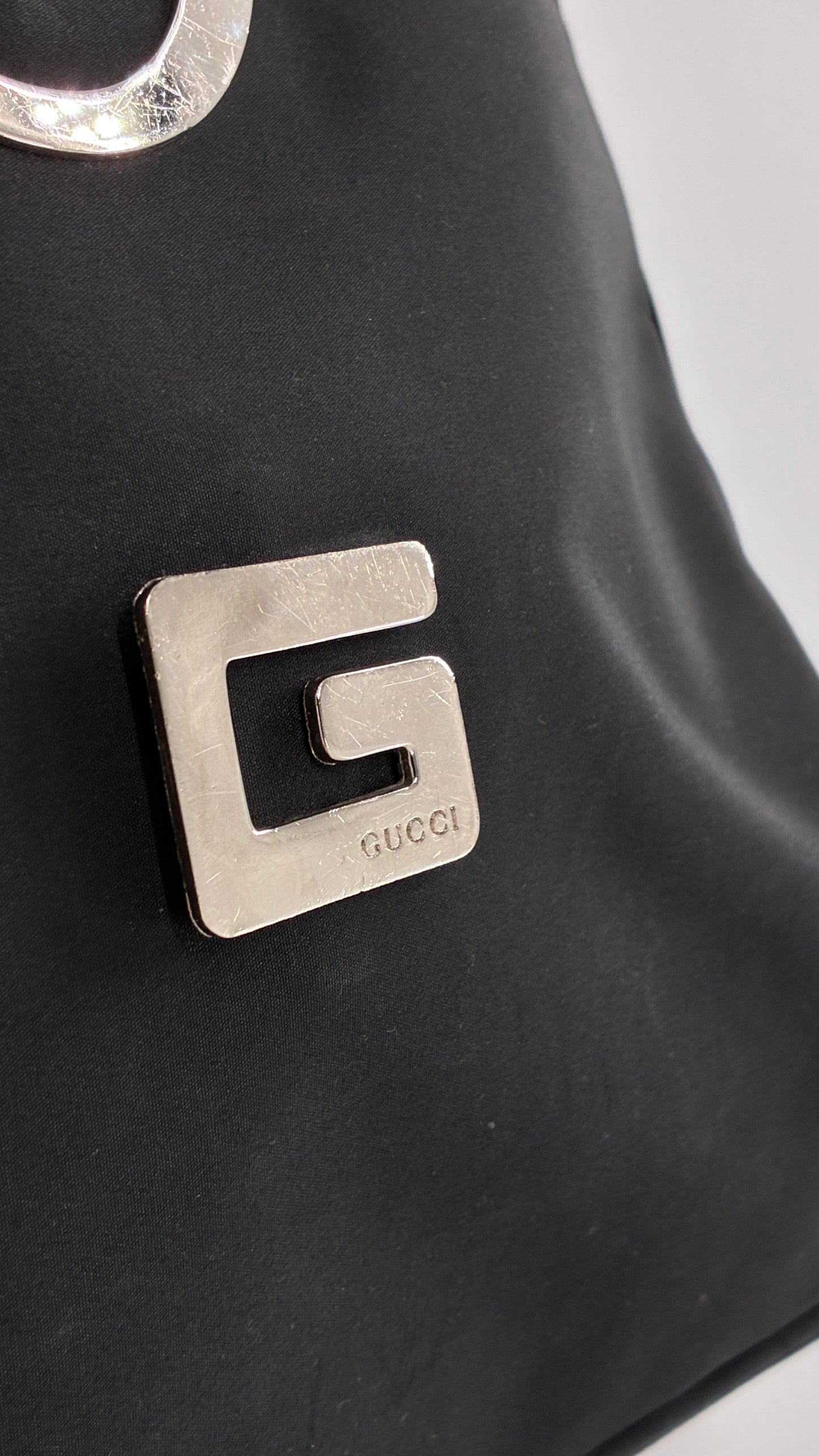 Vintage GUCCI Inauthentic Black Shoulder Bag with Silver Metal Hardware