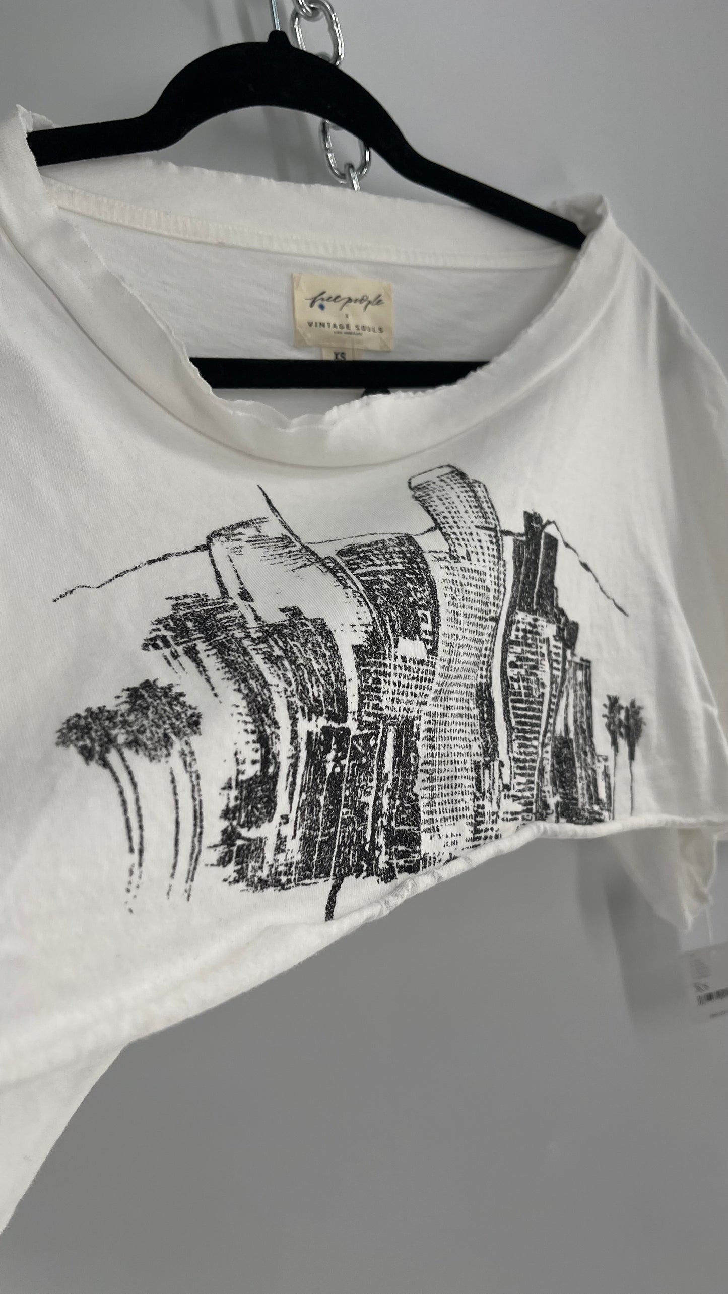 Free People X Vintage Souls Cropped Distressed NYC City Scape T (XS)