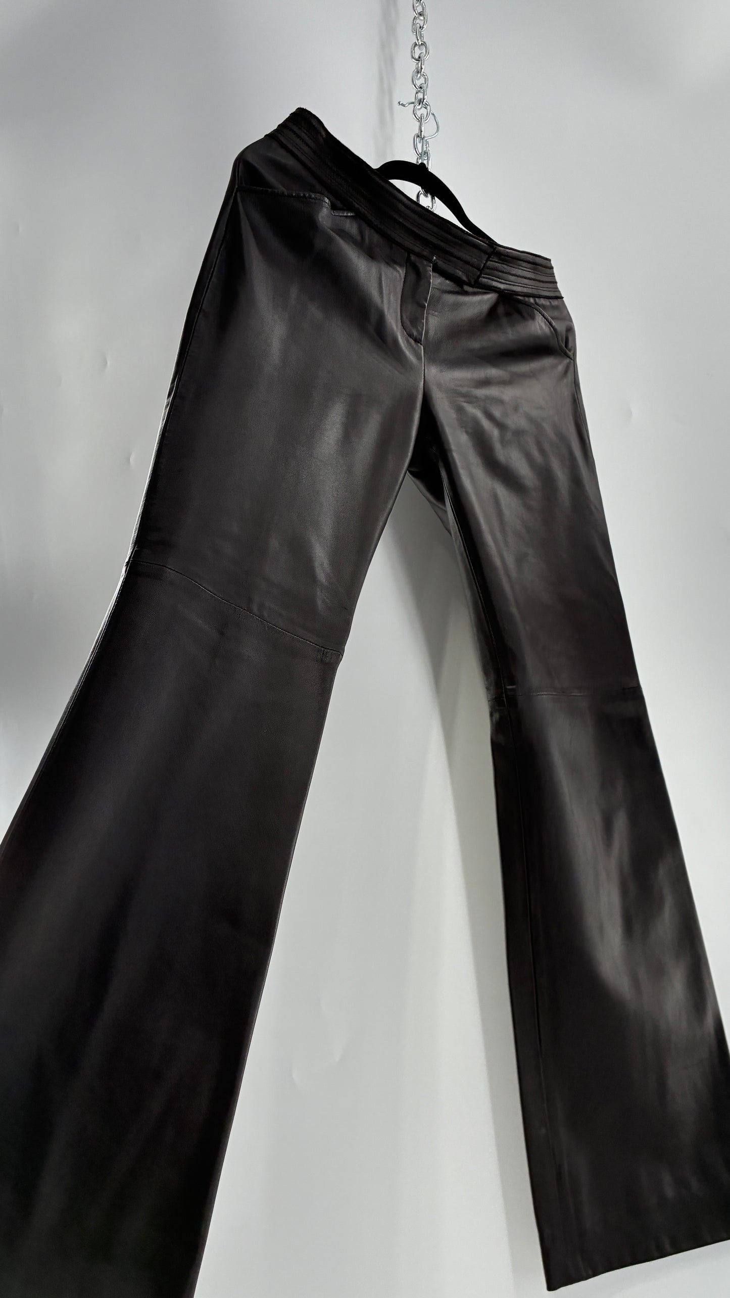 Vintage ETCETERA Deep Brown Low Waisted Embroidered, Side Closure Pants with Bootcut Hem (4)