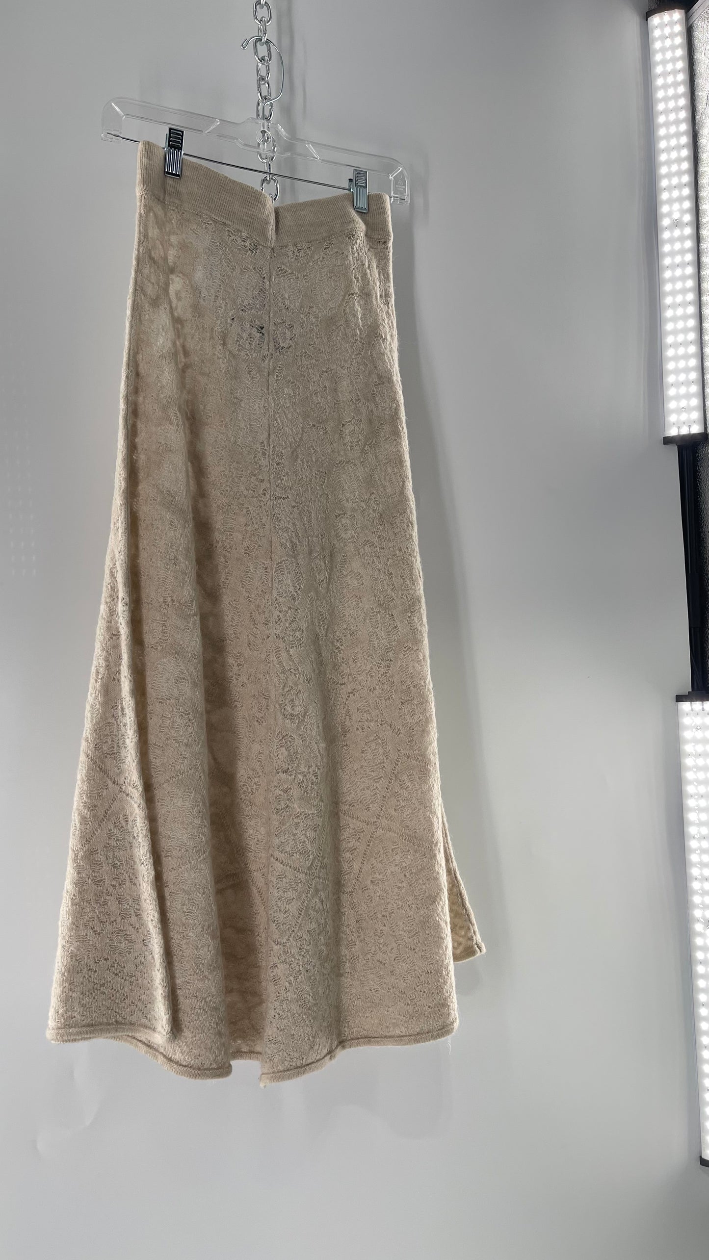 ZARA Open Knit Patterned Slightly Translucent Oatmeal Skirt (Small)