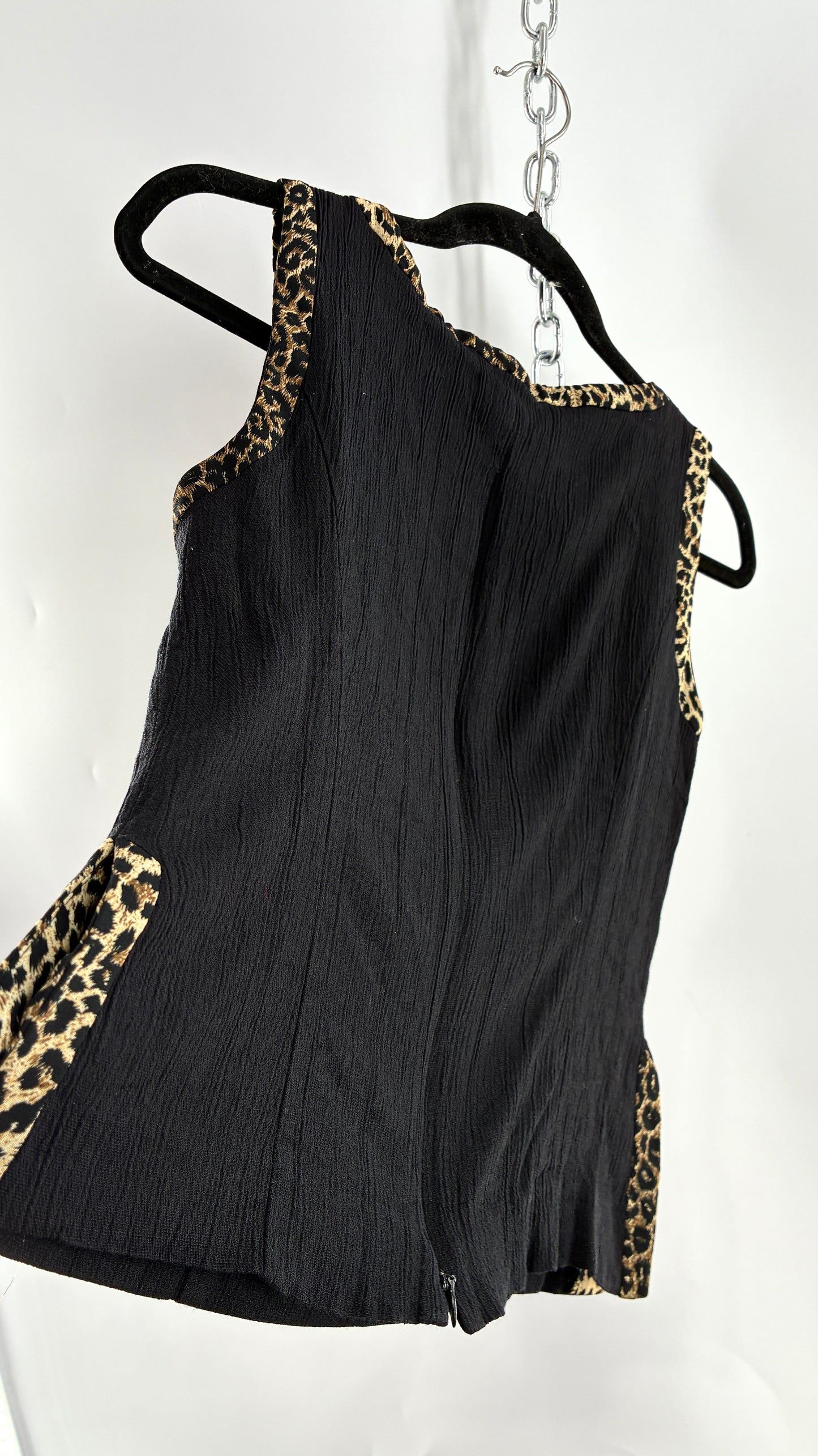 Vintage LOIS SNYDER DANI MAX Tailored Black Camisole with Leopard Trim and Vented Sides (6)