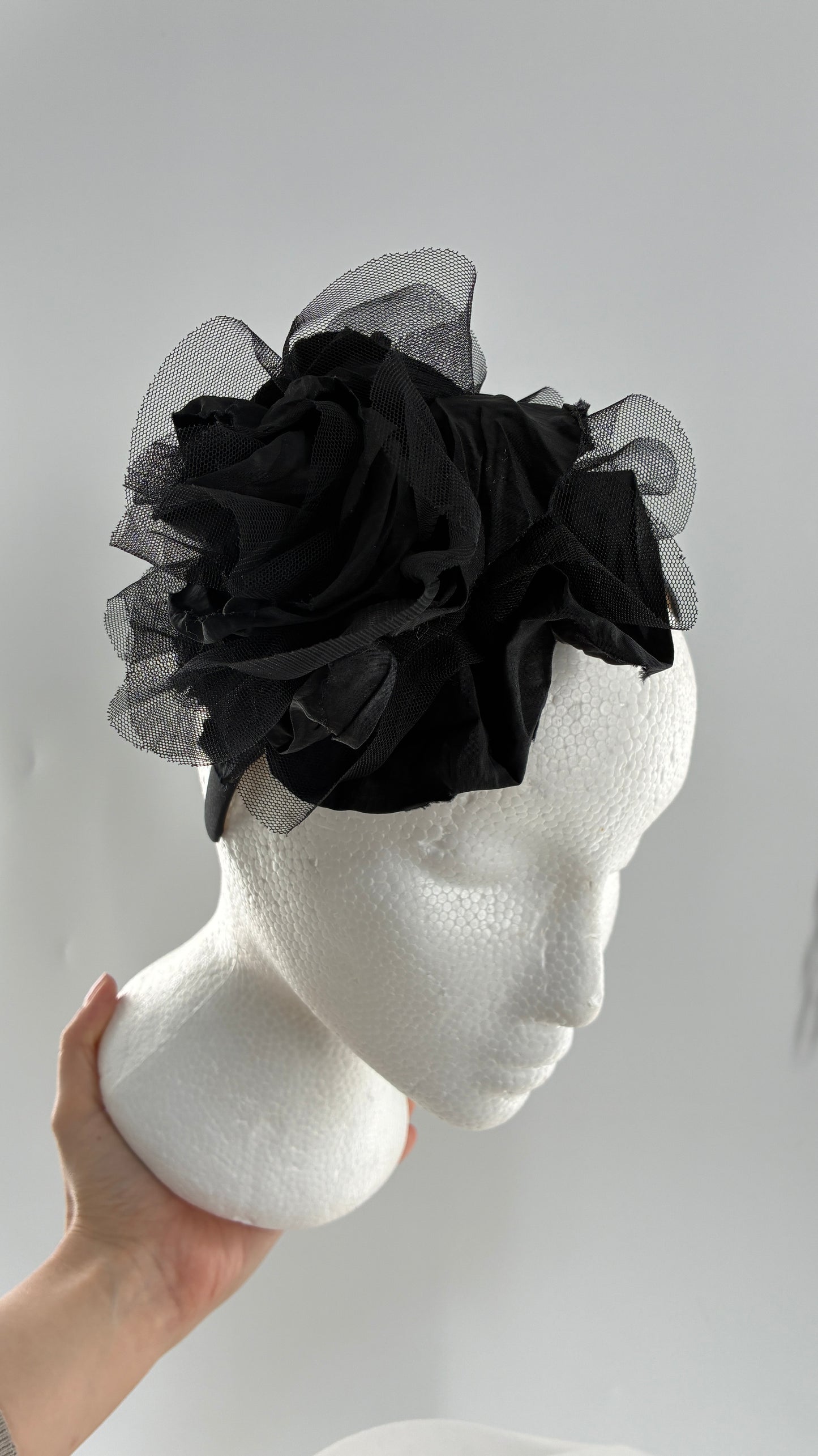 Vintage FARMER Handmade Black Thick Headband with Tulle Appliqué