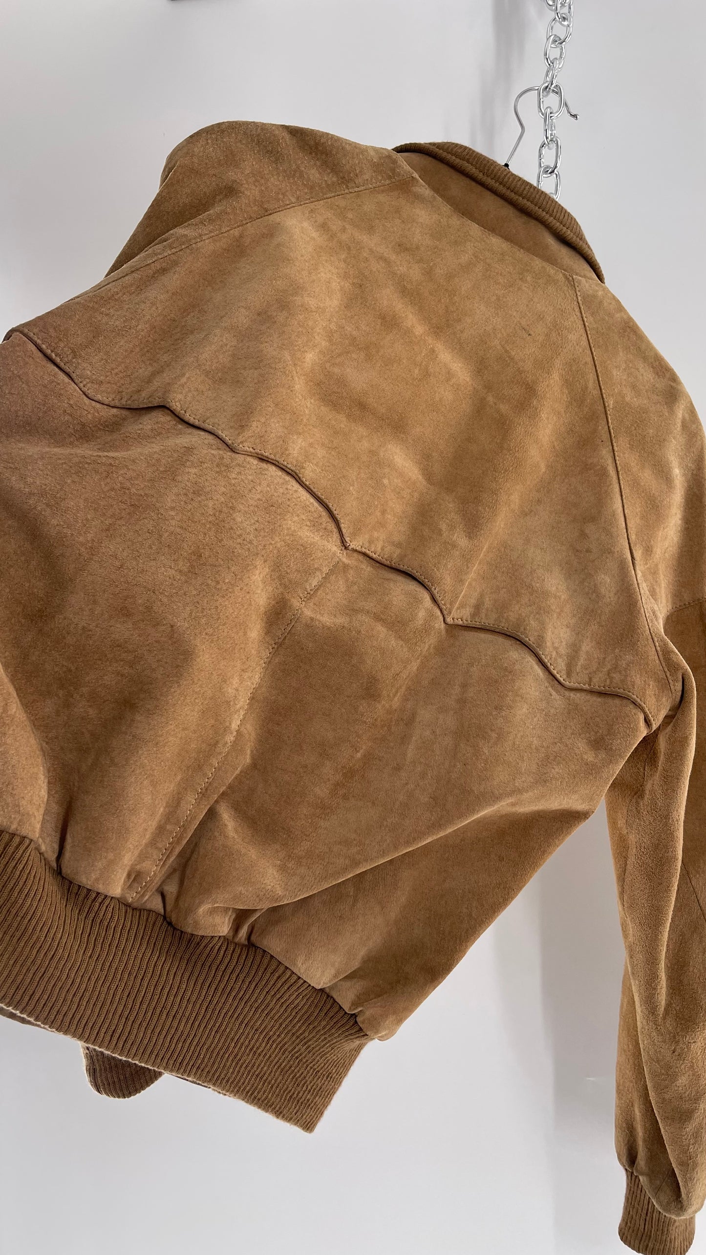 Vintage FOXRUN Caramel Brown Suede Bomber Jacket (40)