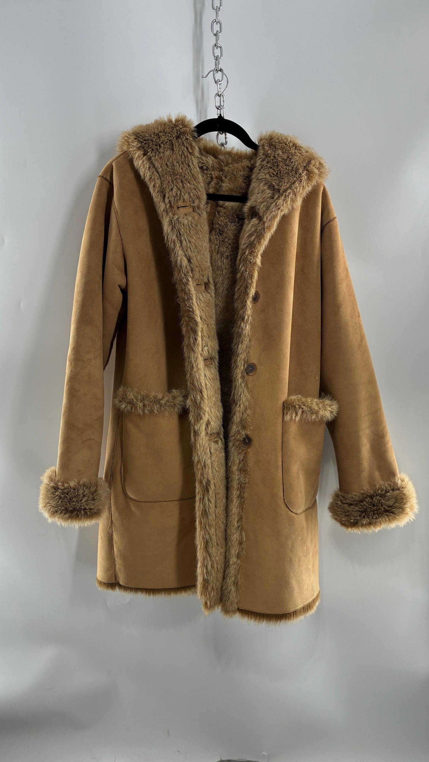 Vintage JONES NEW YORK Reversible Fur and Vegan Suede Coat (Small)