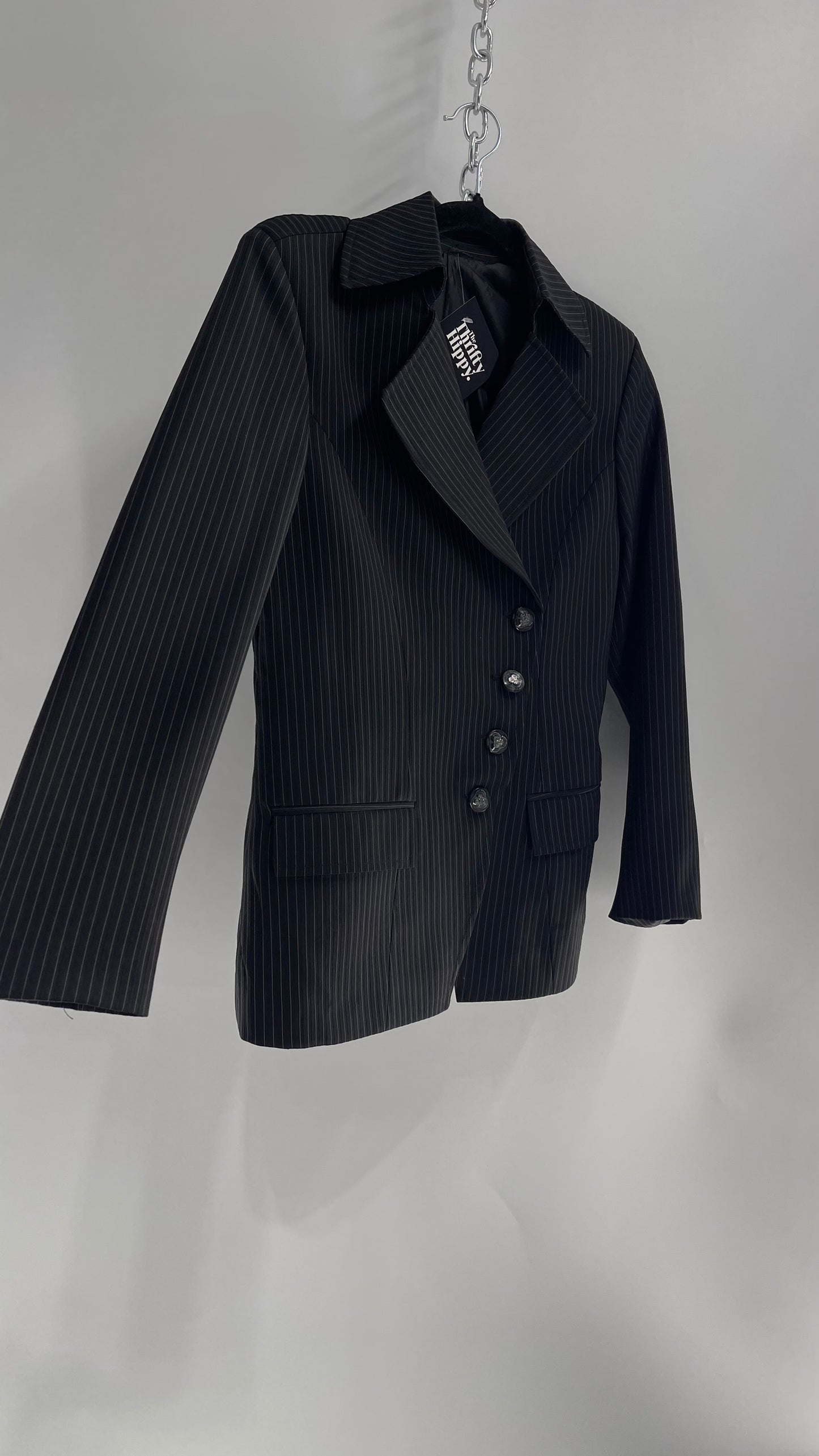 Vintage BOSS Black Pinstripe Diagonal Button Suit Blazer (XS/S)