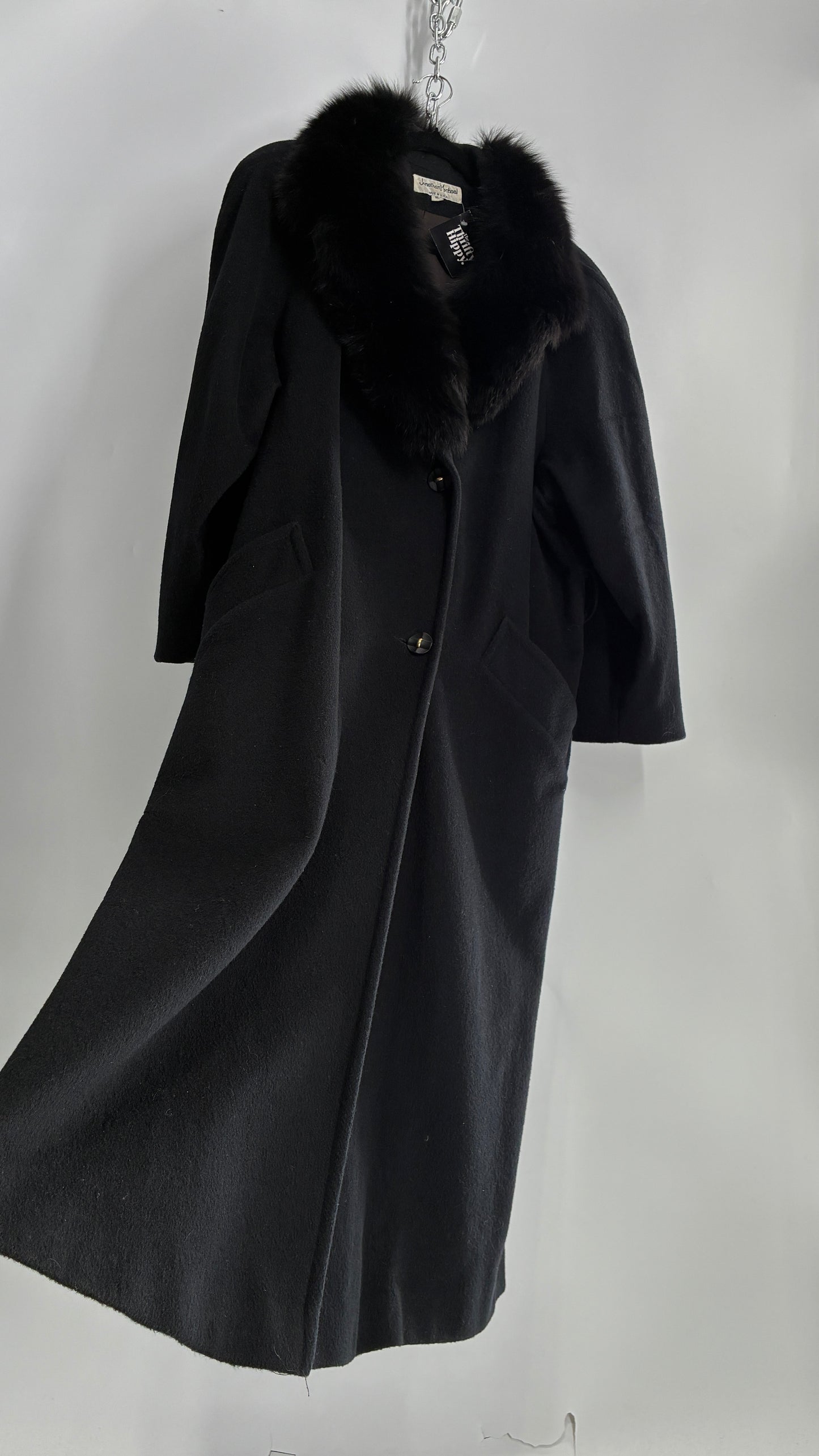 Jonathan Michael Black Full Coat with Genuine Fur Collar (C)(16)