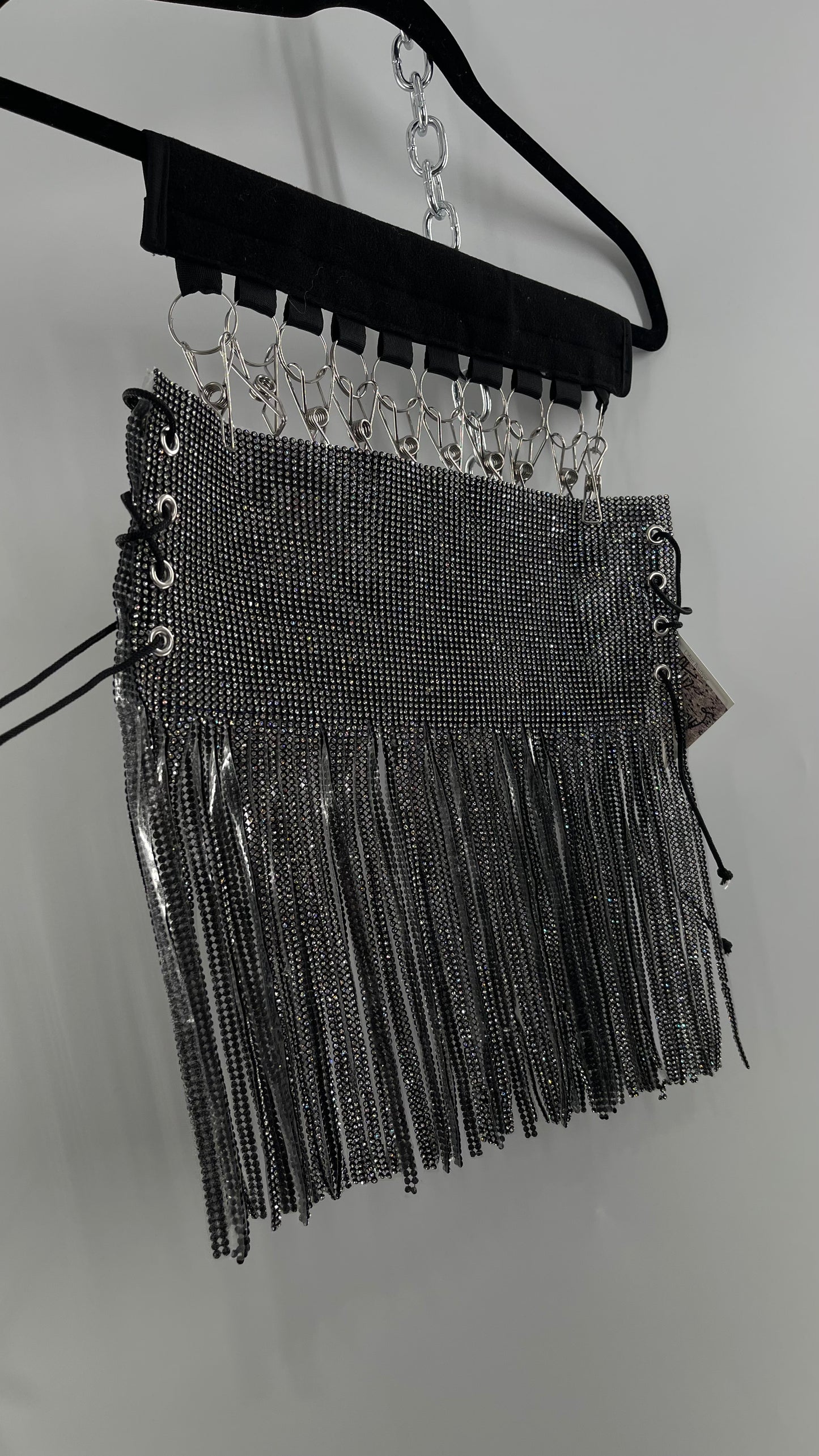 Rhinestone Mesh Fringe Top/Skirt with Tie Up Sides (OS)