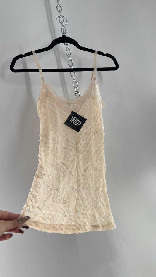 Vintage A La Slips Off White Beige Lace Camisole Tank Top (Medium)