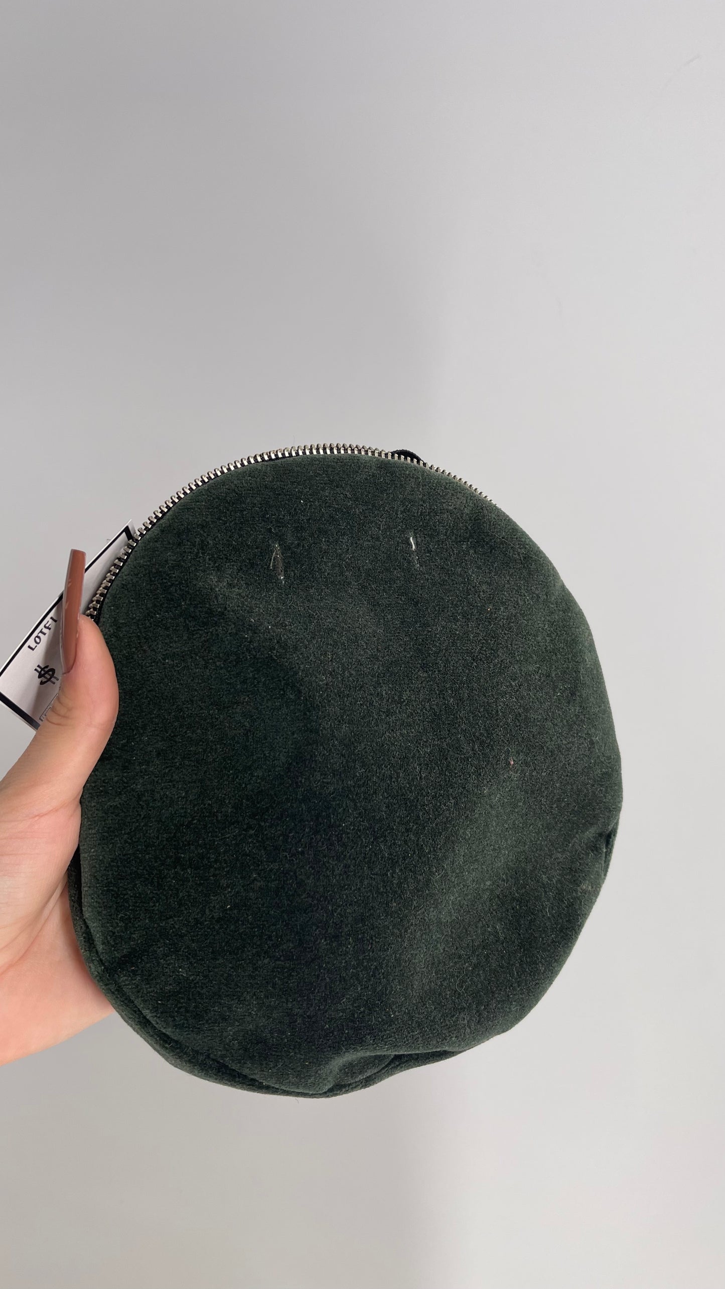 LOTFI Dark Green Round Velvet Pouch