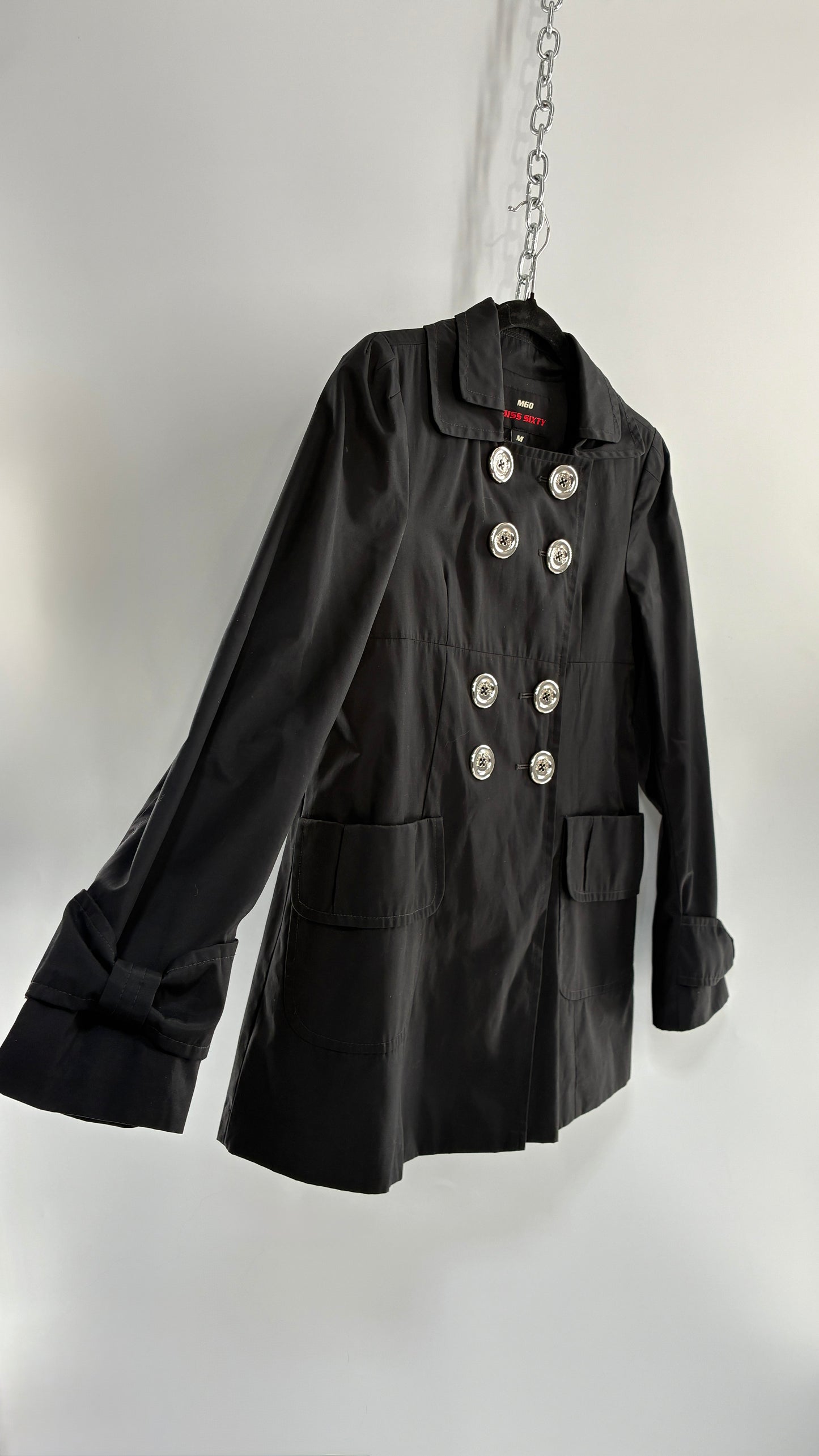 Vintage MISS SIXTY Black Jacket with Oversized Silver Buttons (Medium)