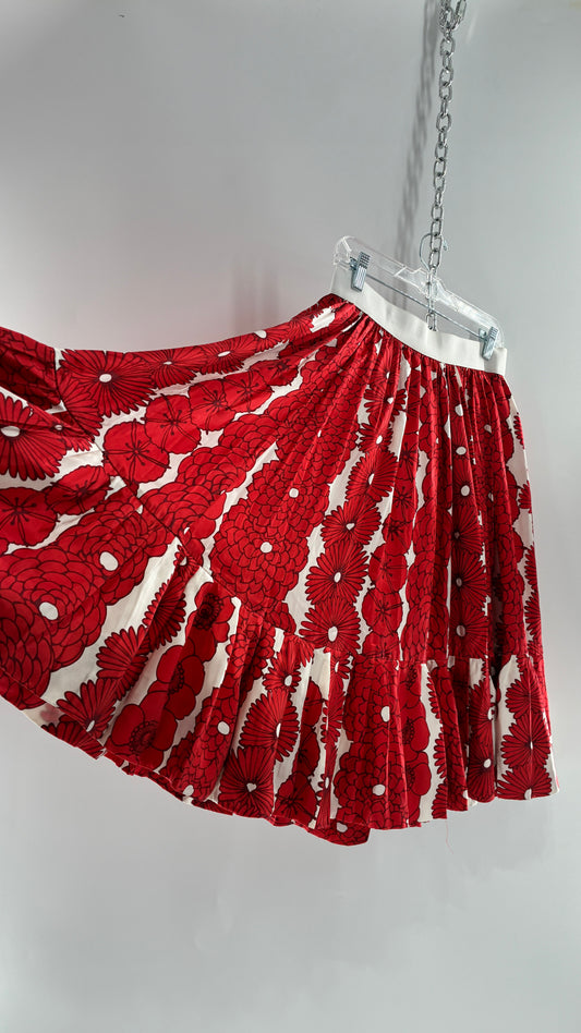 BALTIC BØRN Voluminous Red Floral Circle Skirt (XL)