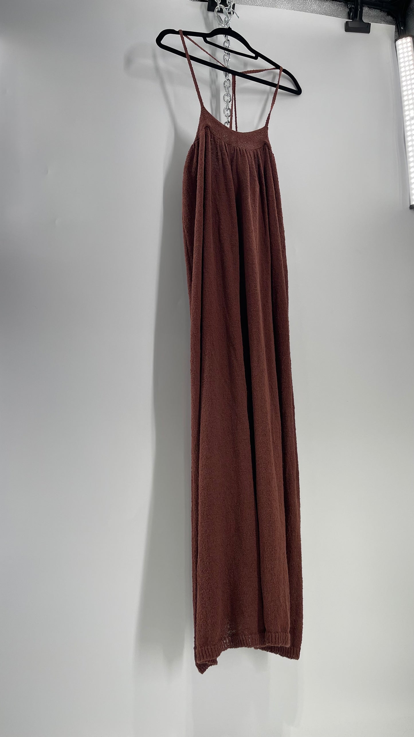Free People Slinky Textured Brown Knit Full Length Dress (Small)
