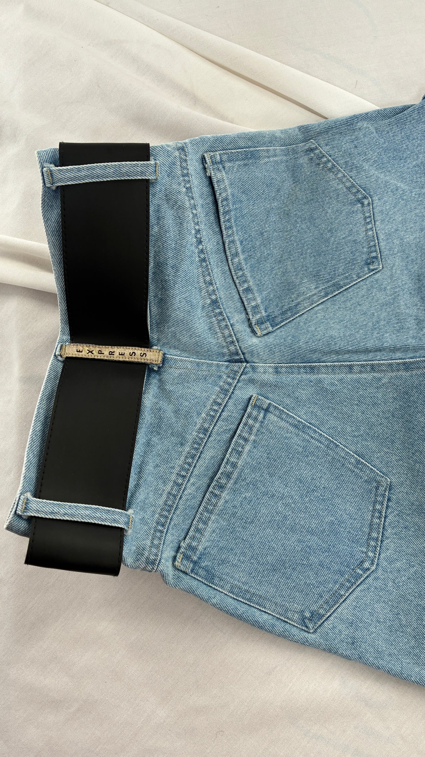 Vintage 1990s EXPRESS Ultra High Waisted Jean Shorts with Wide Waist Belt (1/2)