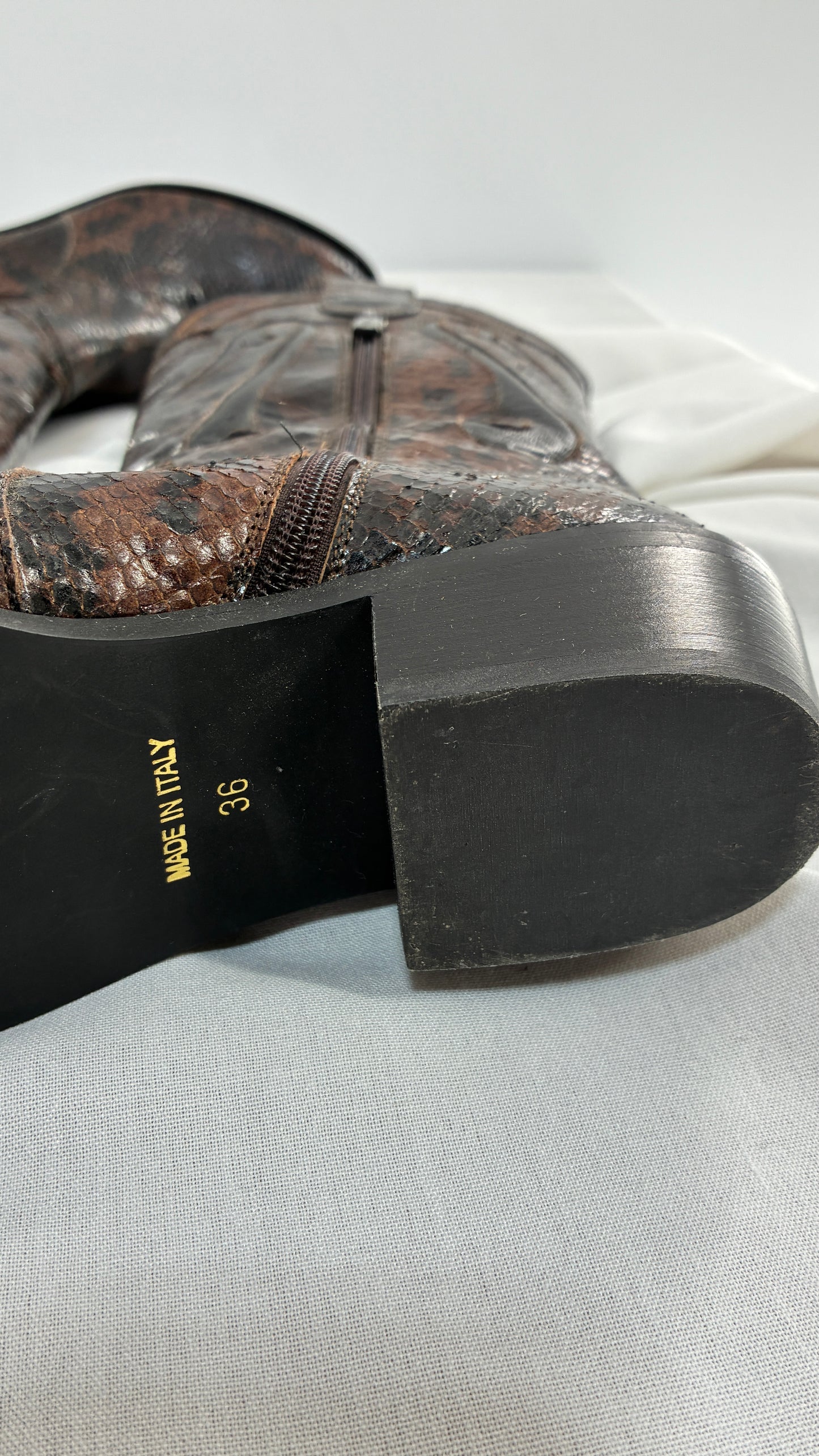 Vintage LABLANC Snakeskin Cowboy Boots with Hearts Made in Italy (36)