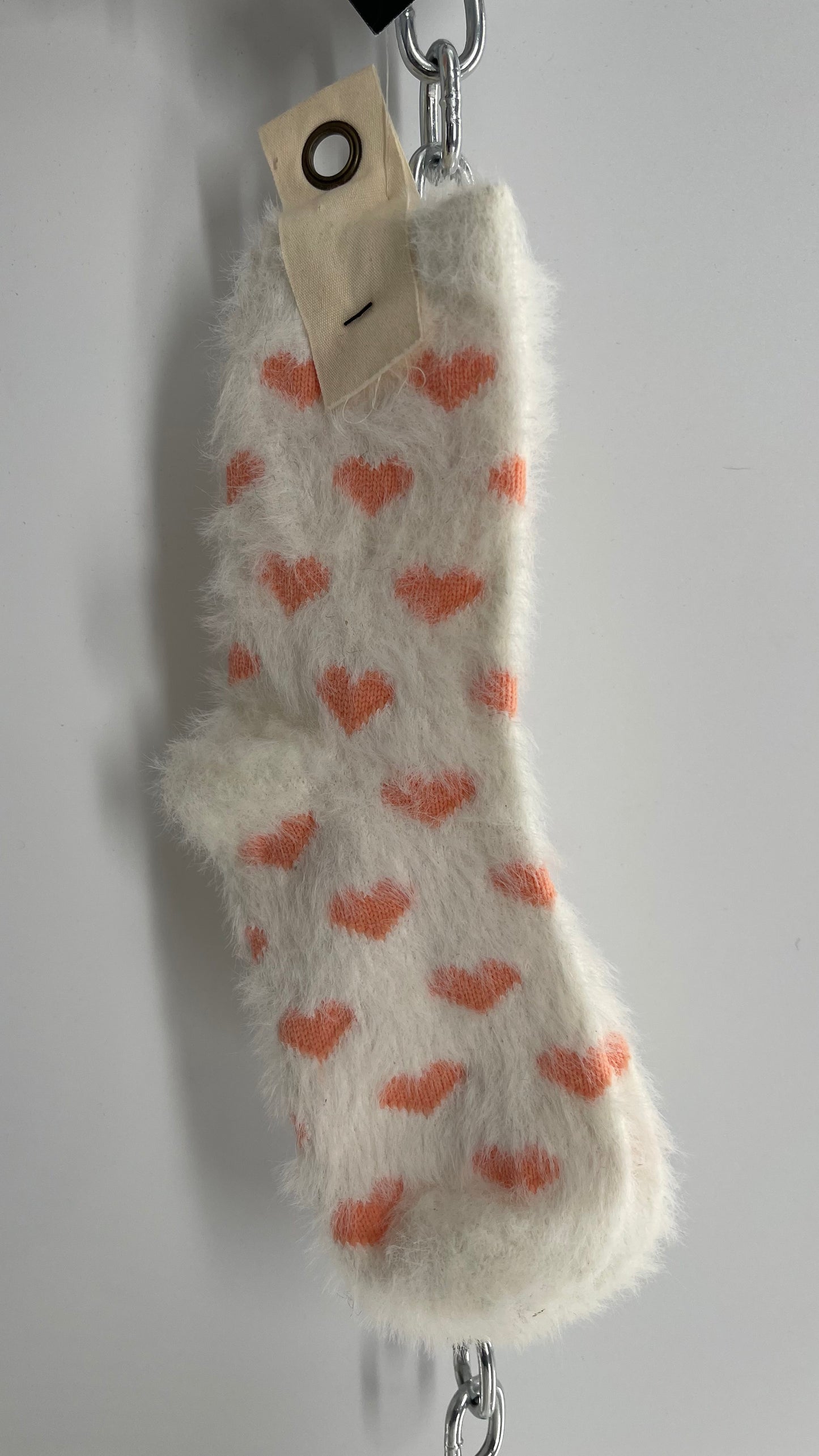 Free People White Fuzzy Heart Patterned Socks