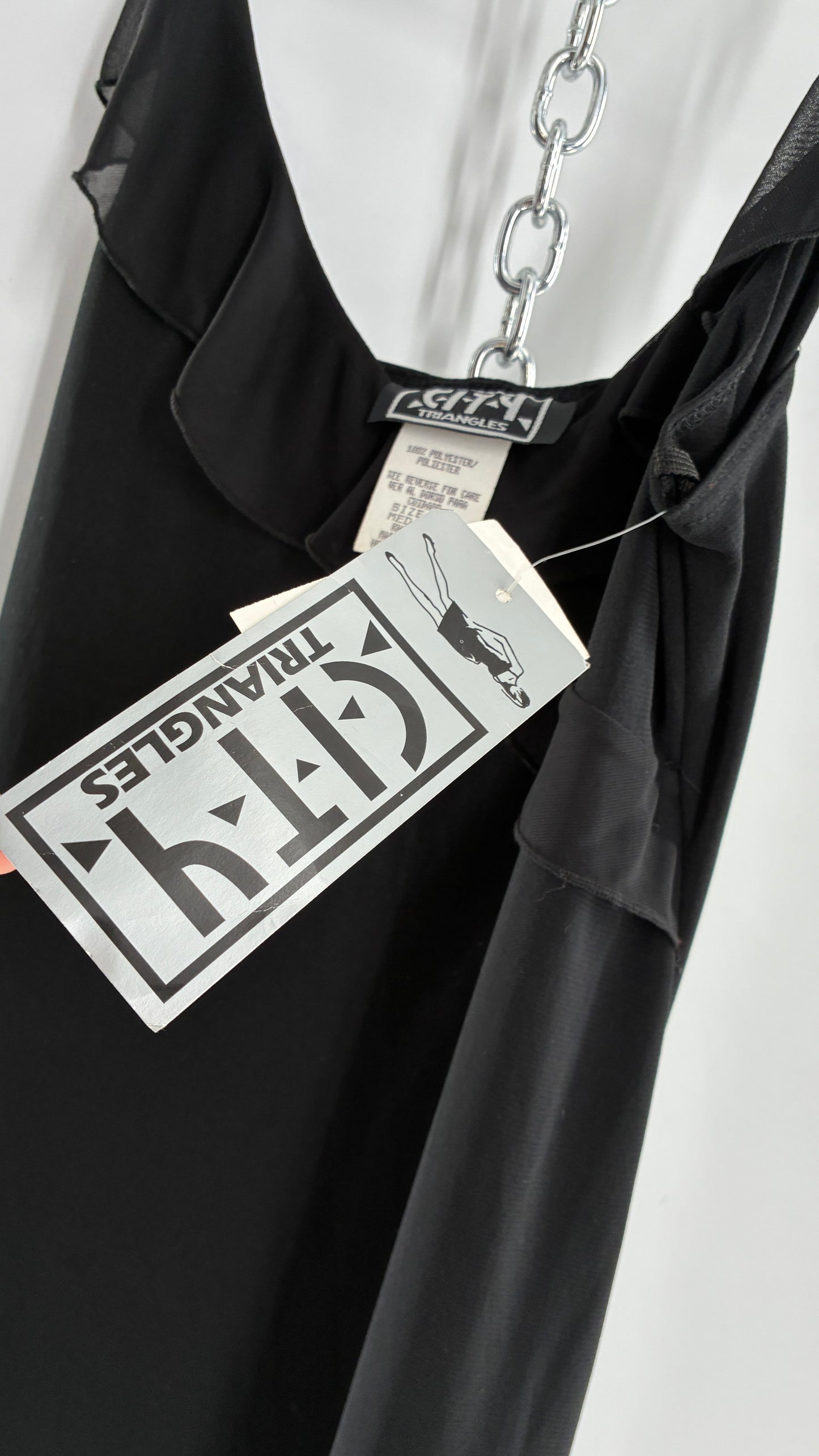 Deadstock Vintage City Triangles Black Asymmetric Dress (Medium)