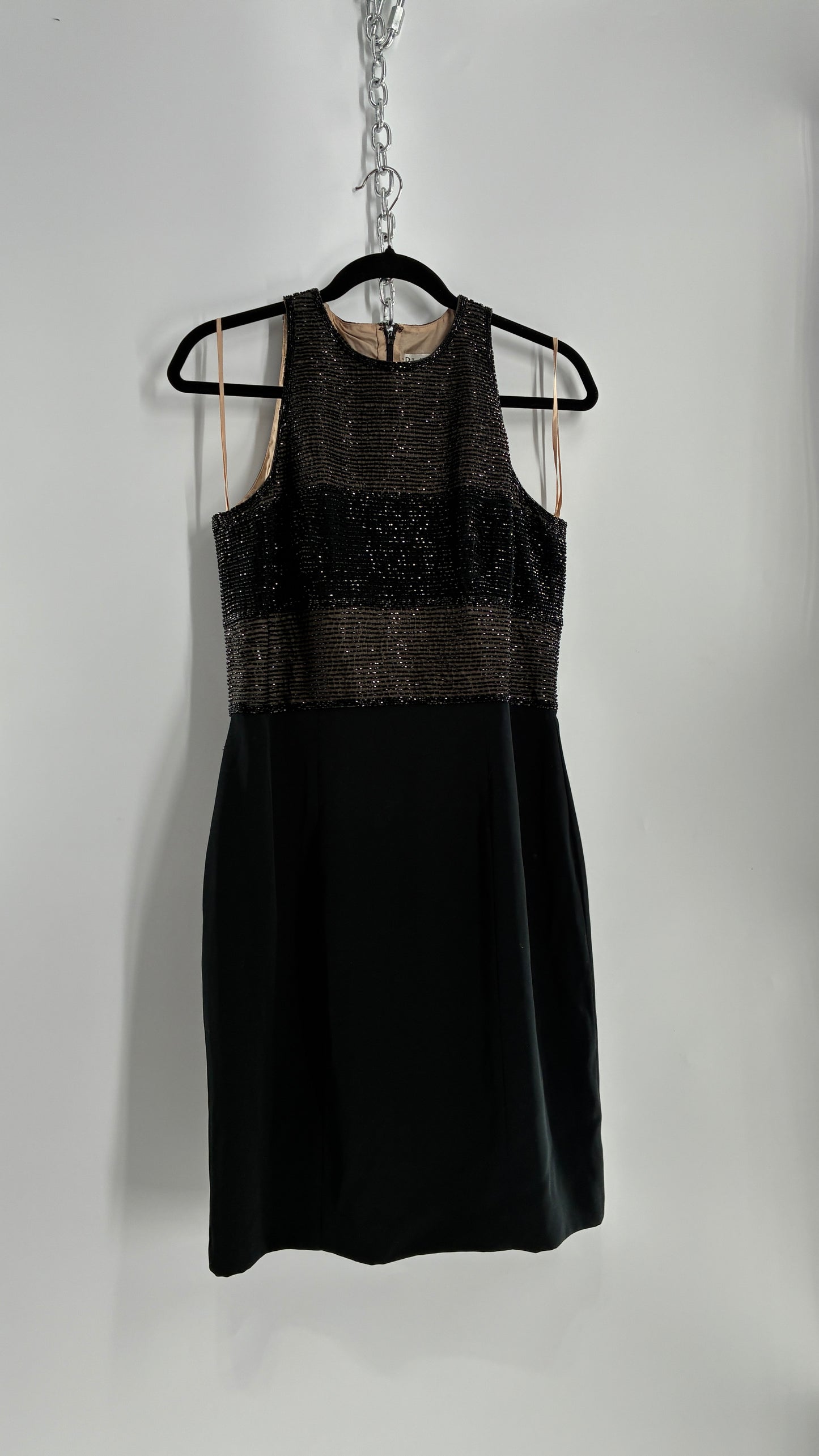 Deadstock Vintage BLACKTIE Oleg Classini Black and Nude Beaded Bodice Dress (10)