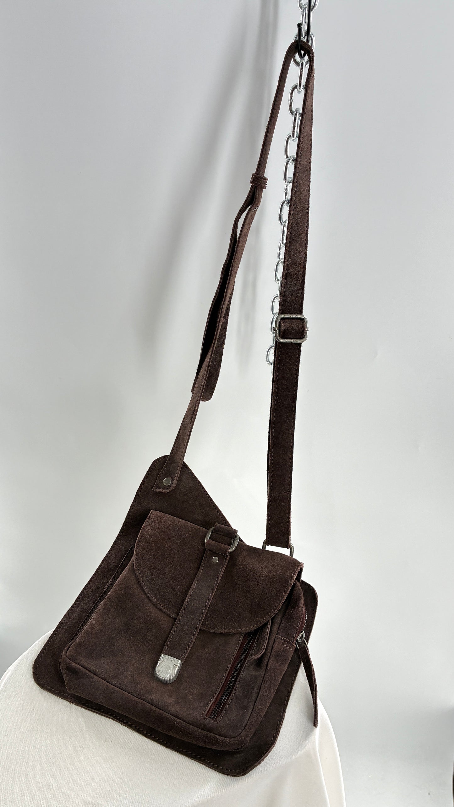 Free People Brown Suede Leather Crossbody Pouch Purse