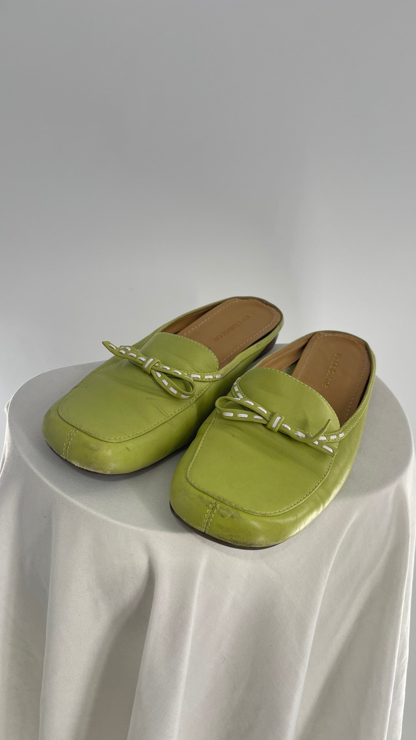 Vintage Liz Claiborne Green Leather Bow Front Slip Ons (8.5)