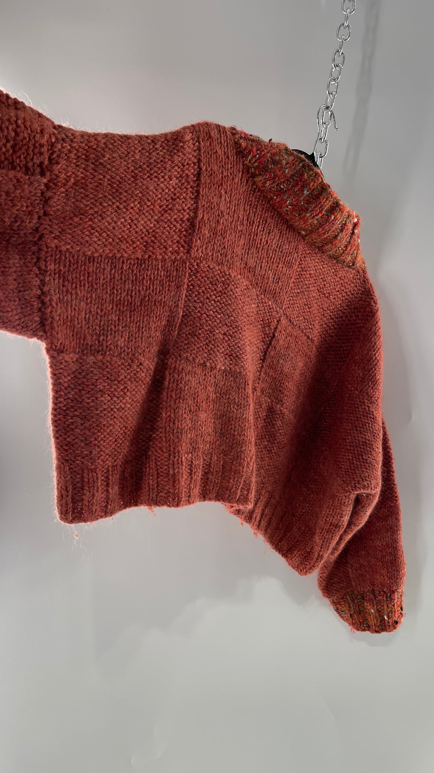 Vintage 80s Burnt Orange Cropped Thick Knit Heavy Slouchy Wool Sweater (Large)
