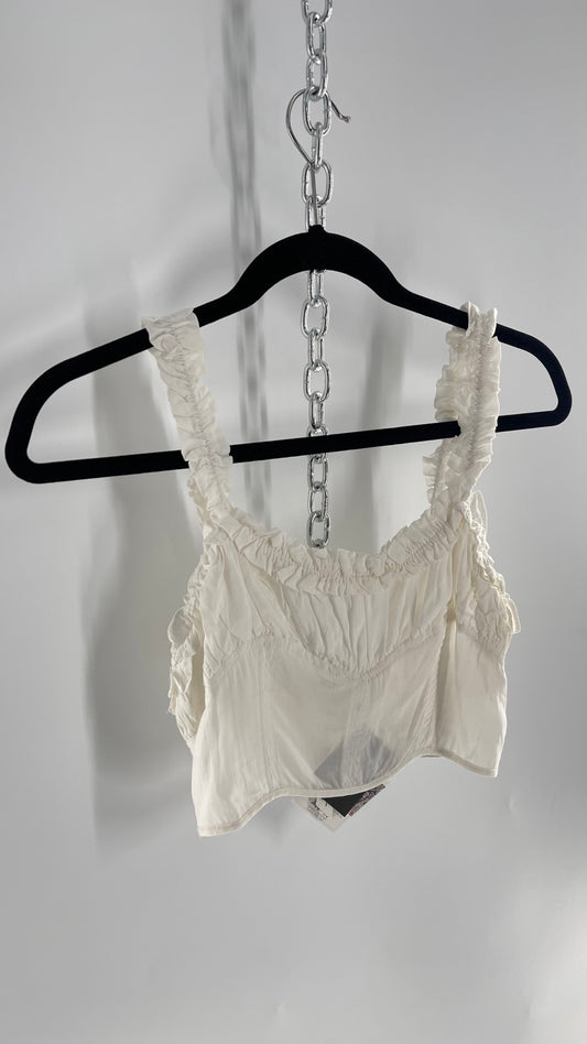 Intimately Free People White Ruched Bust Ruffle Trim Top (XS)