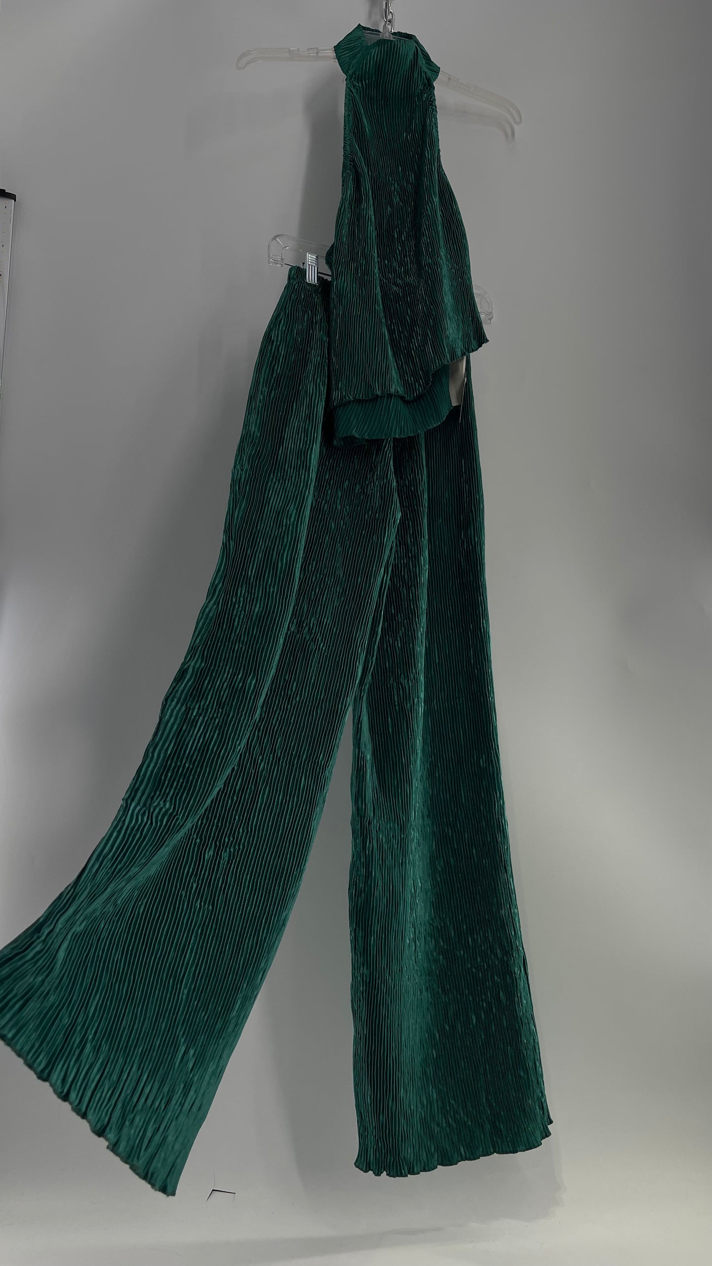 Commense Green Pleated/Fluted High Neck Top and Wide Legs with Tags Attached (Small)